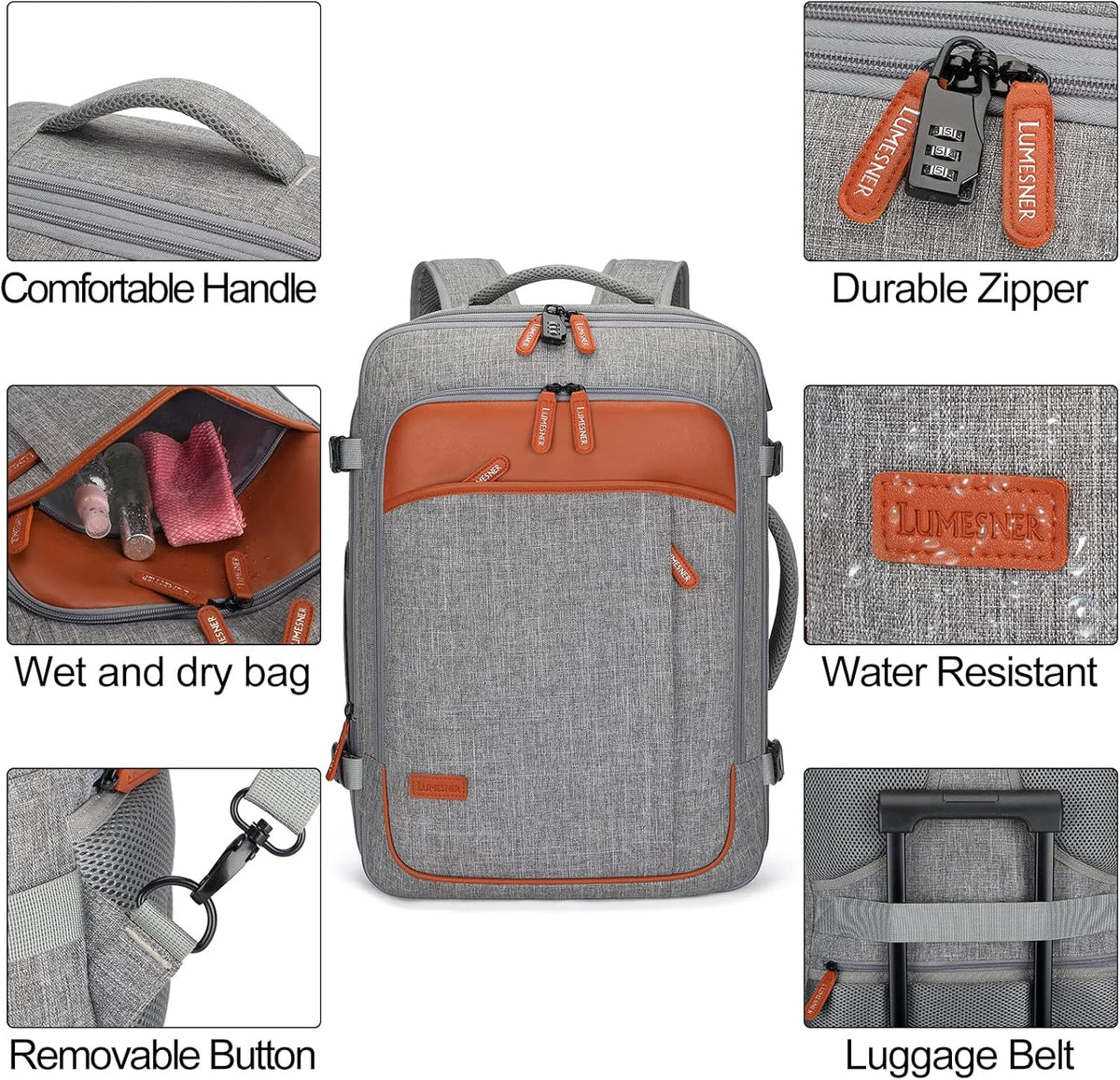 Lumesner Carry on Backpack, Extra Large 40L Flight Approved Travel Backpack for Men & Women - PuriLite