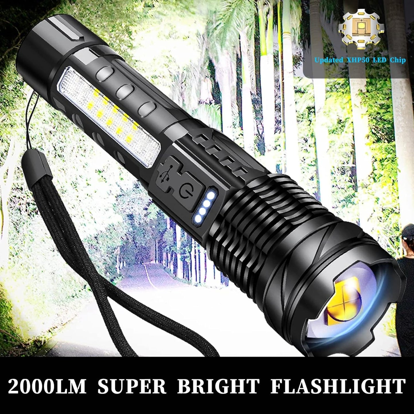 Flashlight Rechargeable 5 Modes of 10000 High Lumen,IPX6 Waterproof Flashlight,LED Flashlight Ultra Bright,Portable Flashlight for Outdoor Activities Such as Camping,Cycling,Mountain
