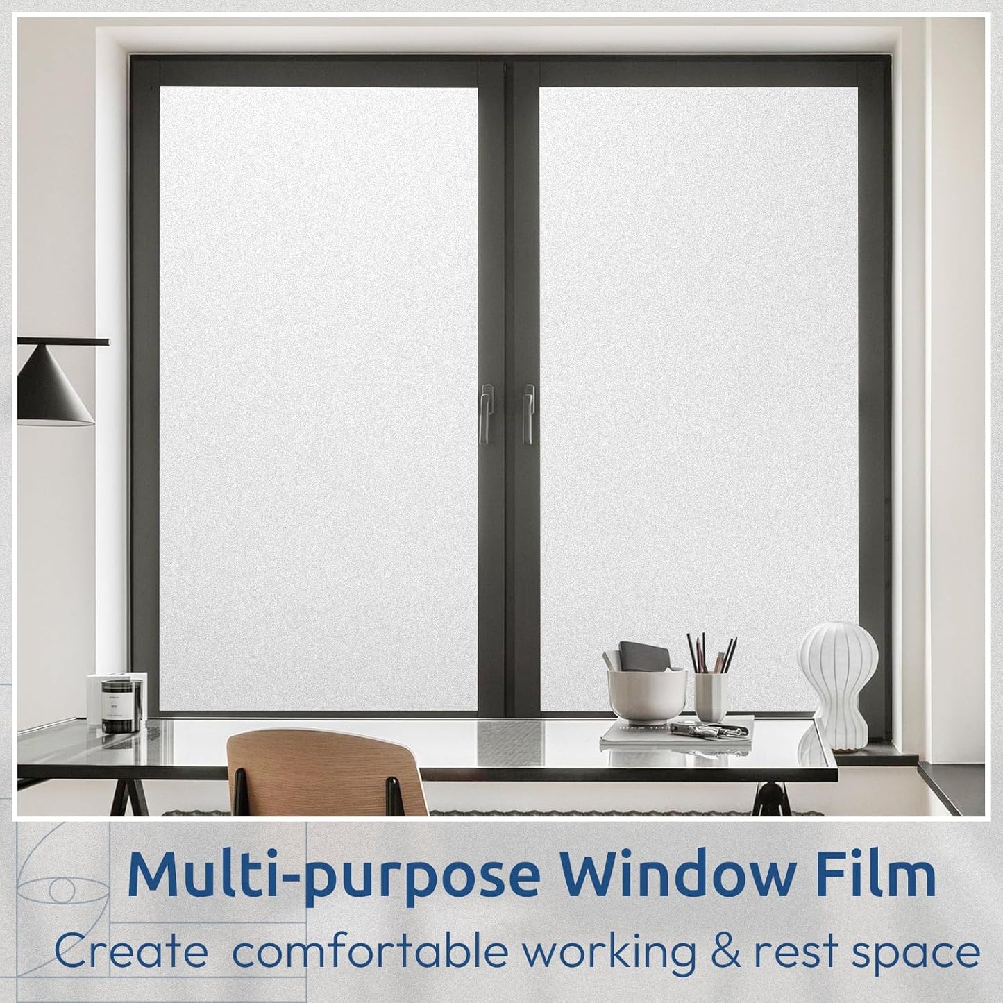 rabbitgoo Window Films for Privacy, Static Cling Frosted Glass Sticker, Non-Adhesive Privacy Film Sun Blocking Window Covering Frosting Vinyl Bathroom Sliding Glass Door, 44.5 x 200cm, Pure Frosted