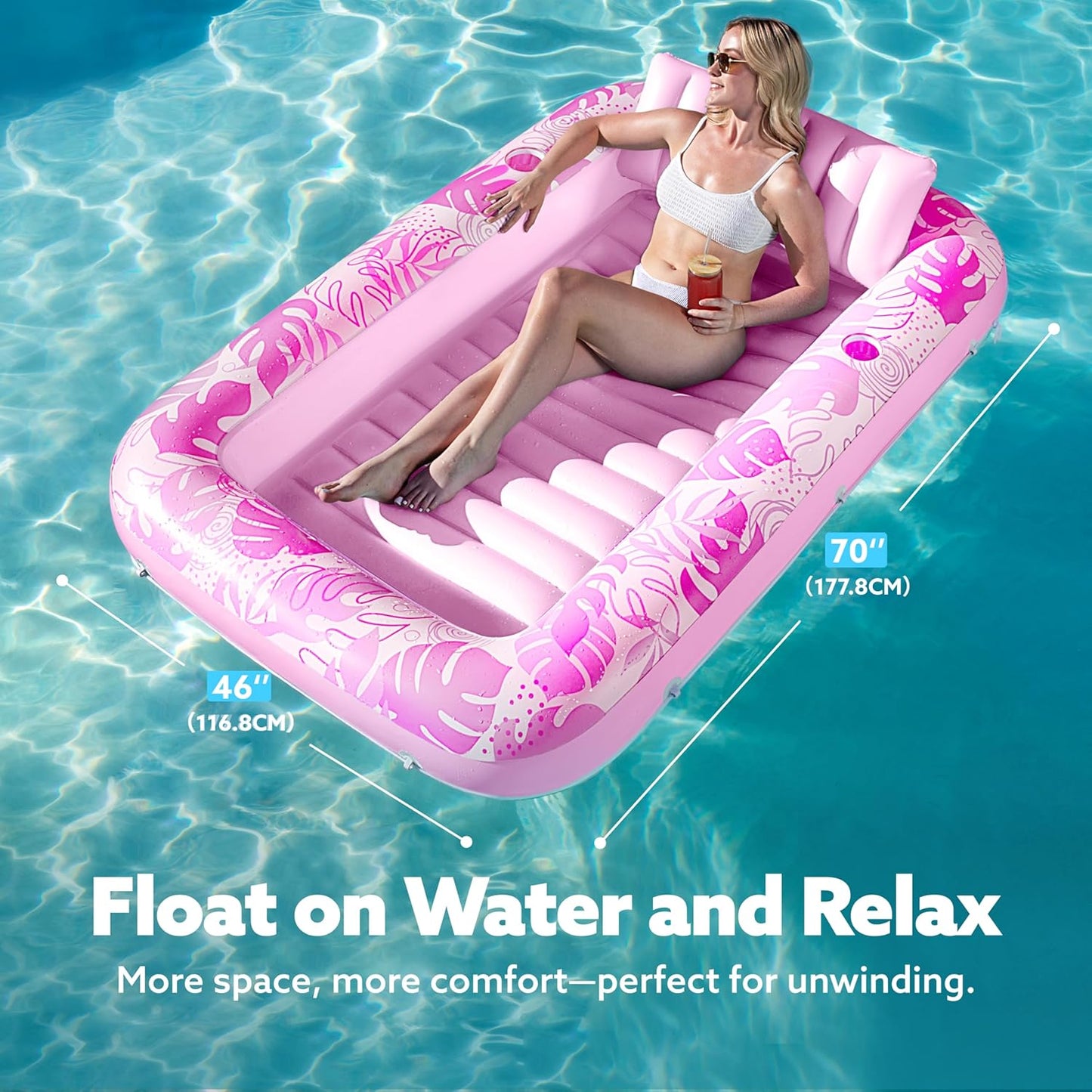 Sloosh Inflatable Tanning Pool Lounger Float-XL, 85" x 57" Extra Large Suntan Sun Tan tub for Adults, Bed Blow up, Raft Lounge Floatie, XL-Blue