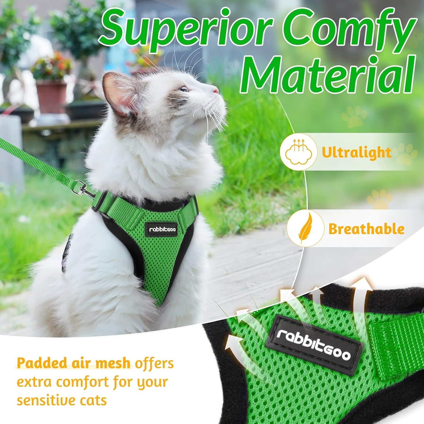rabbitgoo Cat Harness and Leash for Walking, Escape Proof Soft Adjustable Vest Harnesses for Small Medium Cats, Easy Control Breathable Reflective Strips Jacket, XS, Black
