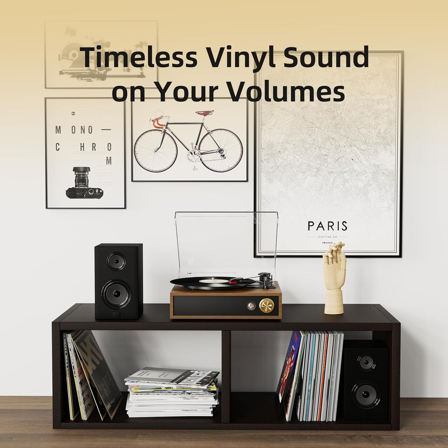 Record Player, FYDEE Vinyl Player with Bluetooth 3-Speed Turntable for Vinyl Records (33/45/78 RPM) with Built-in Bluetooth Receiver & Transmitter, RCA Out/USB in, Dust Cover (Ebony)