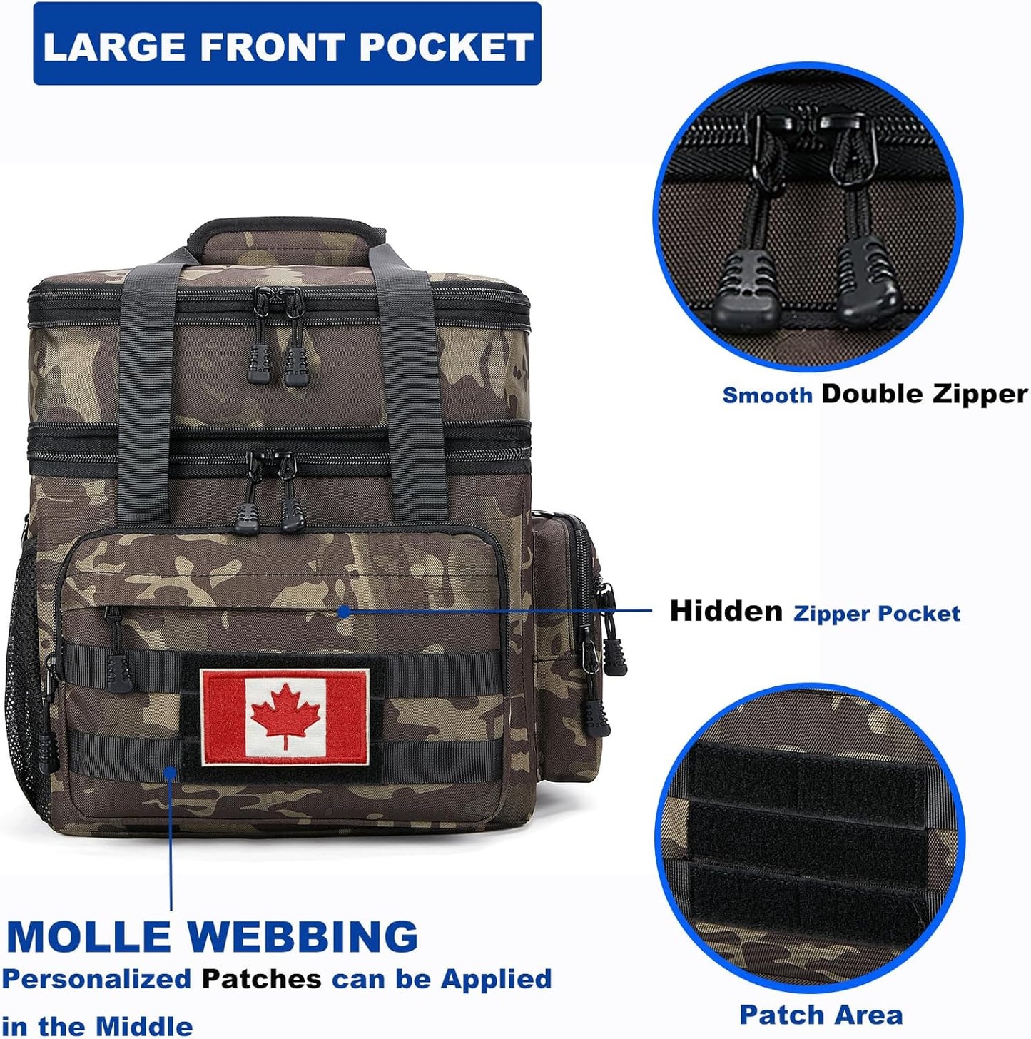 Tactical Lunch Bag for Men, Large Leakproof Insulated Lunch Box, Lunch Cooler Bag with Shoulder Strap, Lunch Pail for Adults Work Outdoor Picnic Trips, Black Camo