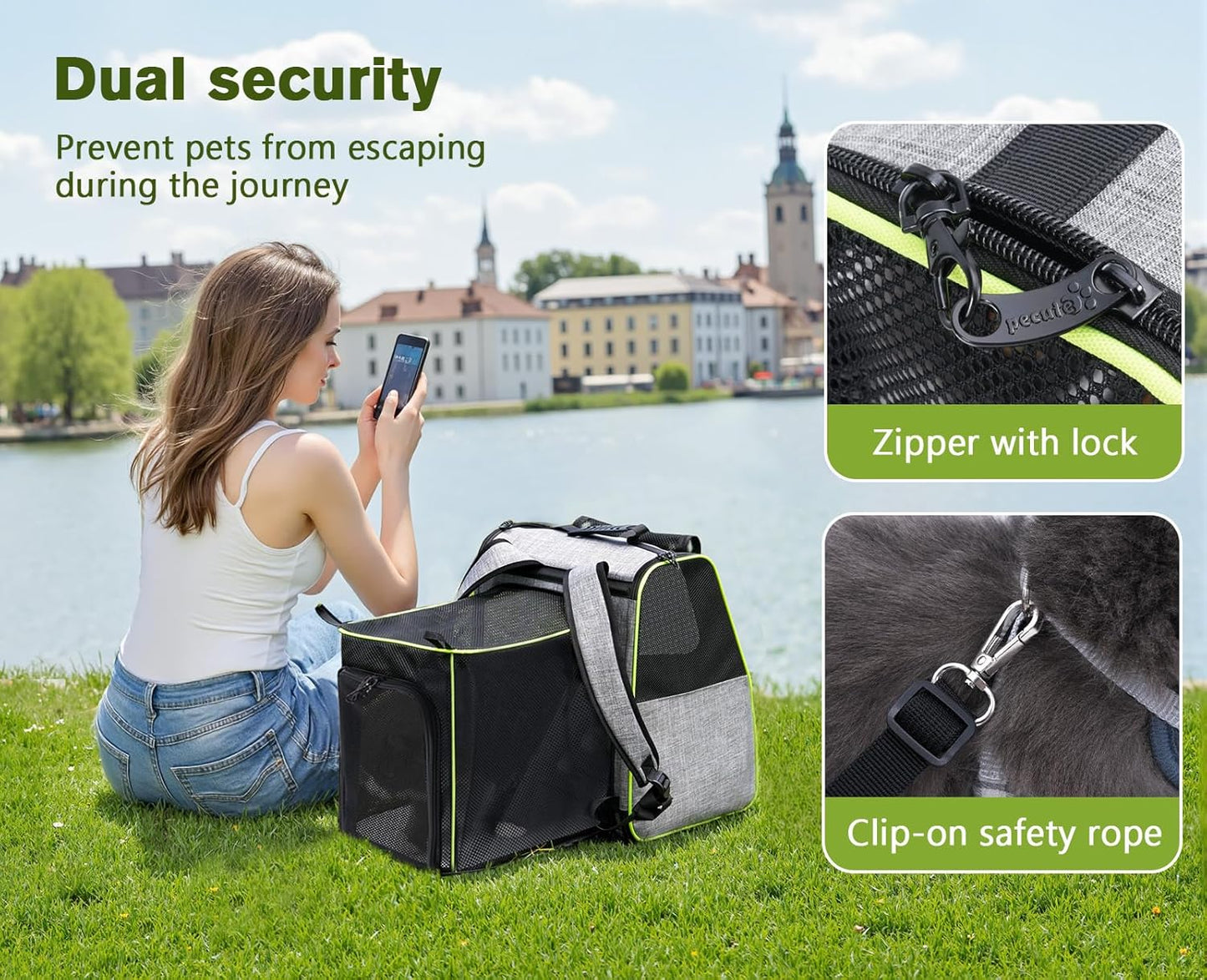 Pecute Expandable Cat Backpack Carrier, Small Dog Backpack Carrier, Pet Backpack Carriers for Cats Dogs Puppy Kitten, Cat Carriers Bag Carrying for Travel Hiking Bike Riding Walking Outdoor,Grey