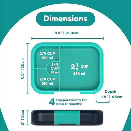 BOZ Kids Bento Lunch Box - 4 Compartment Kids Lunch Containers for Ages 3 to 7 - Leak Proof, Dishwasher Safe - PuriLite