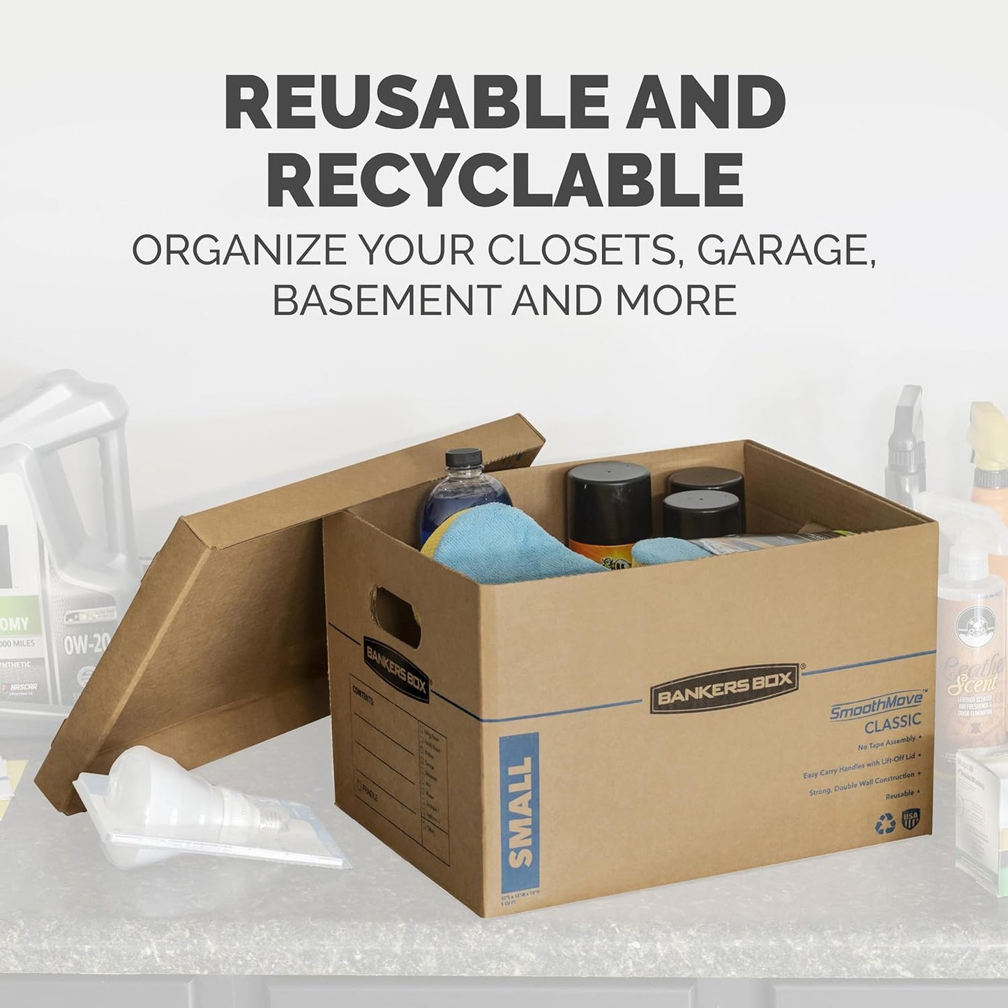 Bankers Box SmoothMove Classic Moving Kit Boxes, Tape-Free Assembly, Easy Carry Handles, 8 Small 4 Medium, 12 Pack(7716403)