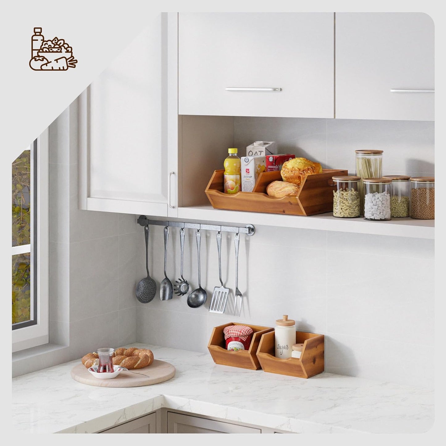 Purilite Select Stackable Acacia Wood Storage Bins