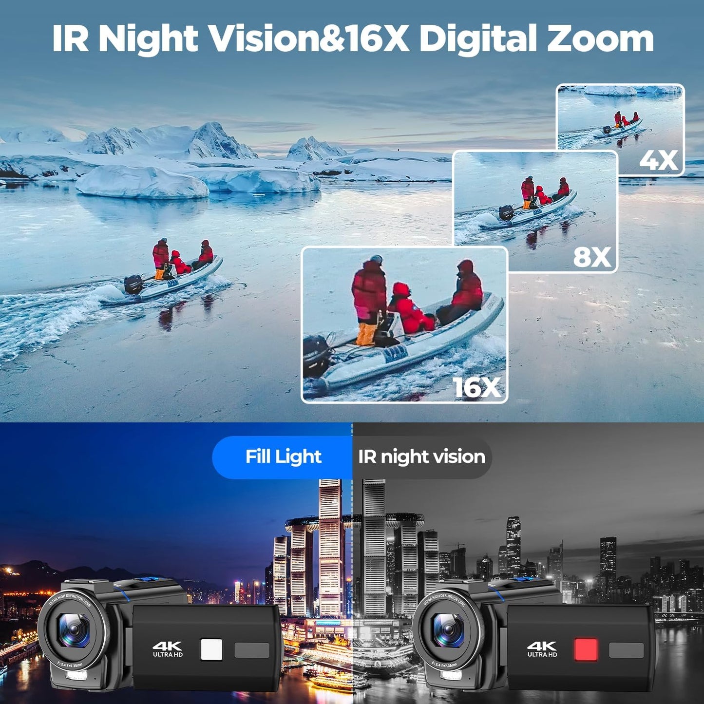 Video Camera Camcorder 4K 48MP, IR Night Vision 3” 270°Rotation Touchscreen Video Recorder for Vlog YouTube 16X Digital Zoom Compact Travel Cam Corder with Battery,32GB Card, Remote Control