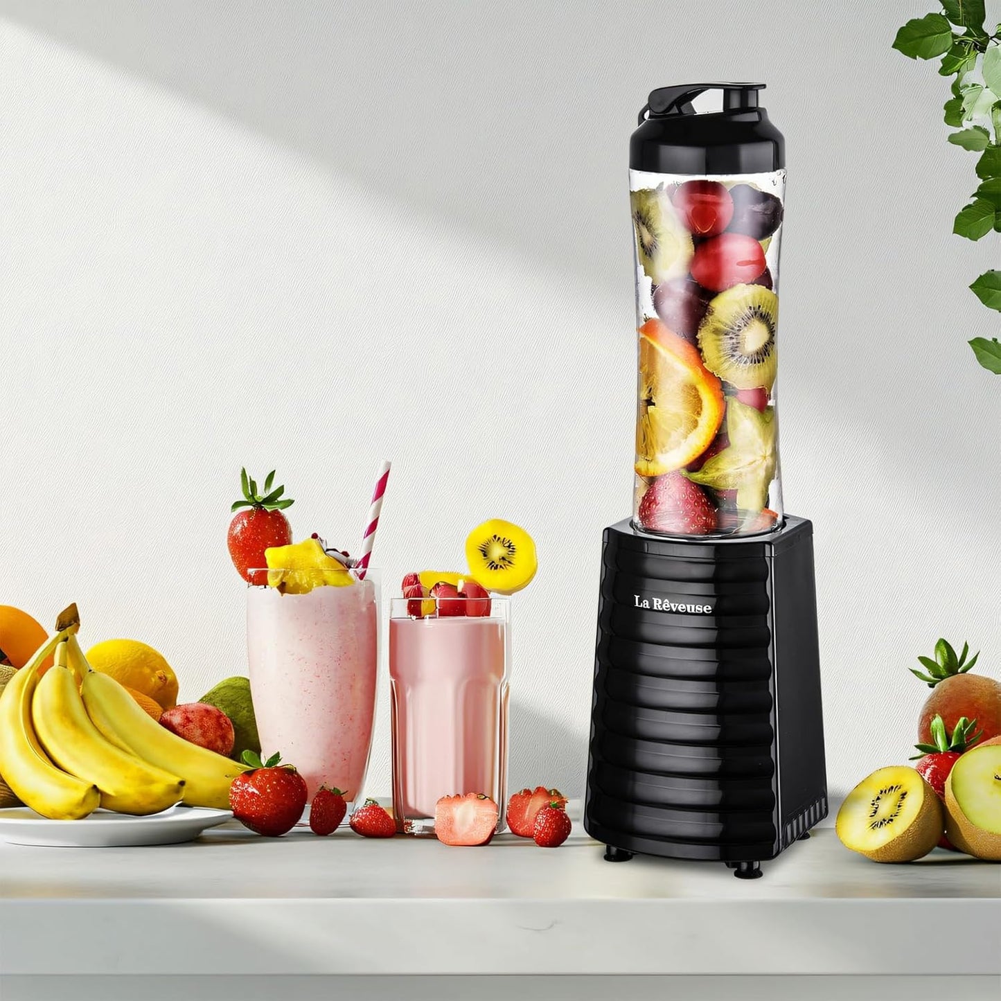 La Reveuse Smoothies Blender Personal Size 300 Watts with 2 Pieces 18 oz BPA Free Portable Travel Sports Bottles (Silver 2 Cups)