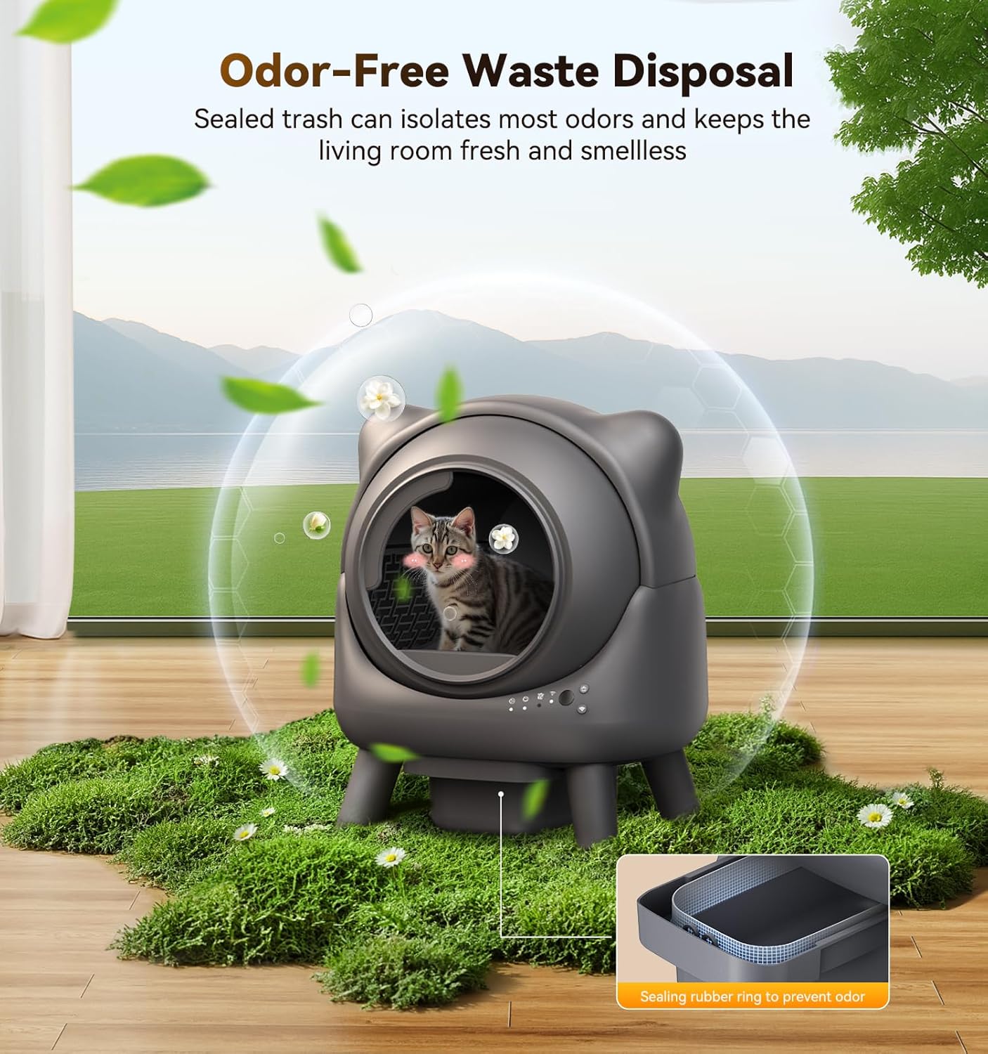 Self Cleaning Litter Box,Automatic Cat Litter Box for Multi Cats,FEELNEEDY Odor Control,litiere Pour Chat autonettoyant, Extra Large, APP Control,Safety Sensors, with 1 Trash Bag and Litter Mat