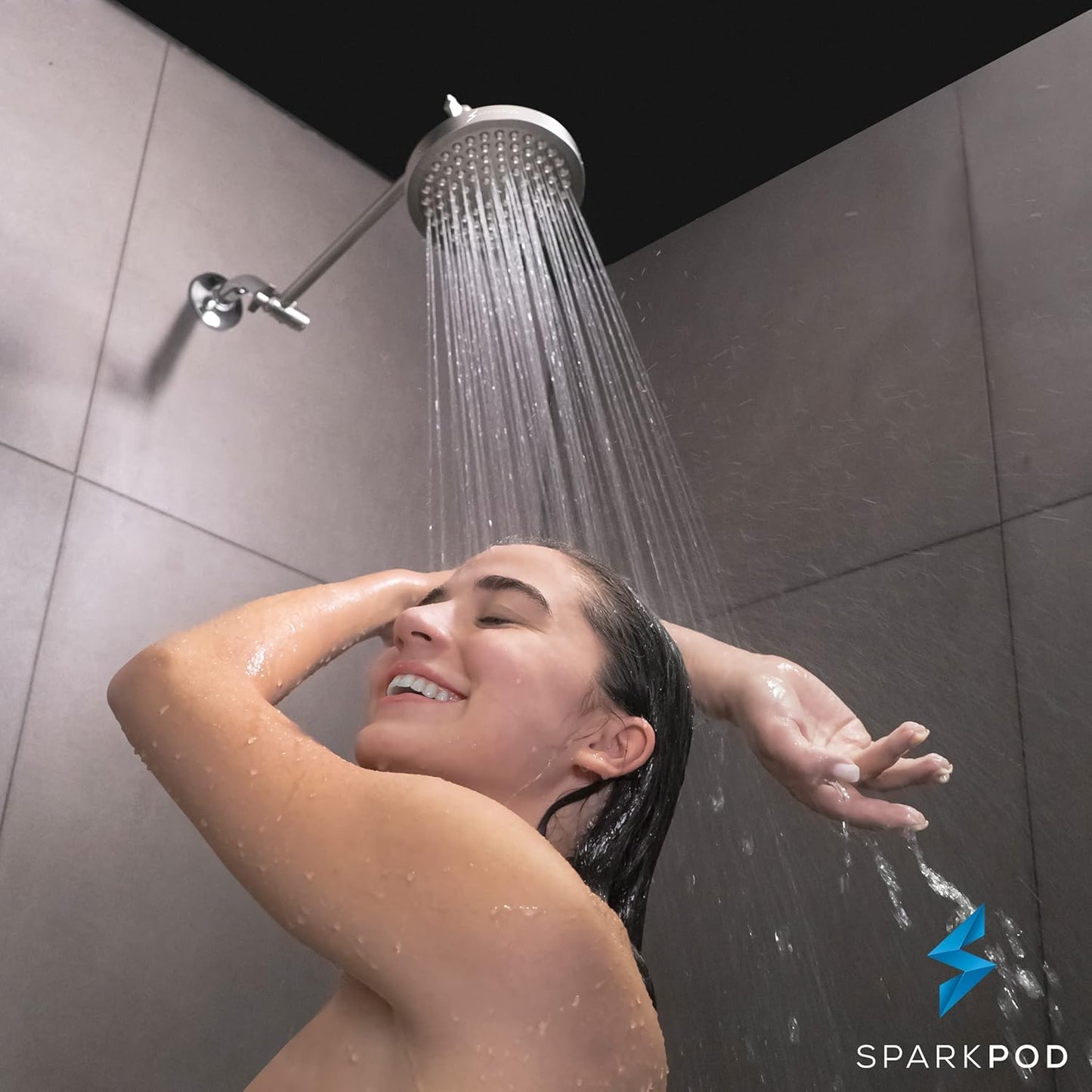 SparkPod Shower Head - High Pressure Rain - Premium Quality Luxury Design - 1-Min Install - Easy Clean Adjustable Replacement for Your Bathroom Shower Heads (Luxury Polished Chrome, 6 Inch Round)