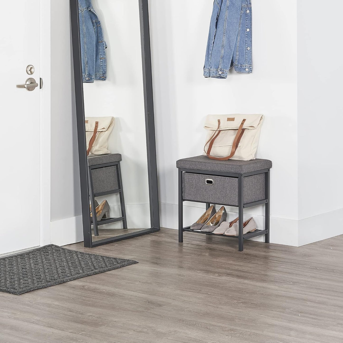 Neatfreak Storage Bench With Drawer - Entryway Seat With Shoe Rack - Home Decor Stool for Mudroom, Foyer or Foot Rest - 13 x 18 x 19 Inch
