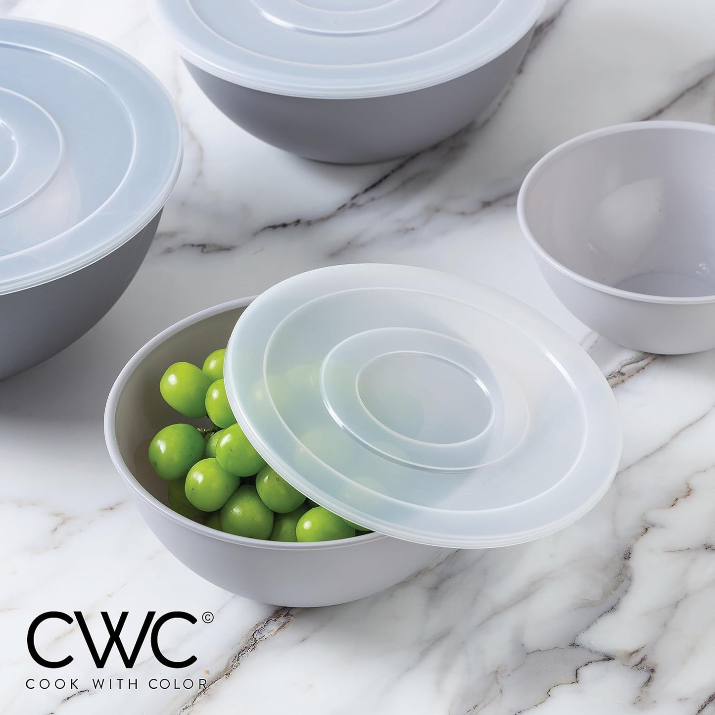 COOK WITH COLOR Mixing Bowls with TPR Lids - 12 Piece Plastic Nesting Bowls Set Includes 6 Prep Bowls and 6 Lids, Microwave Safe Mixing Bowl Set (Green)