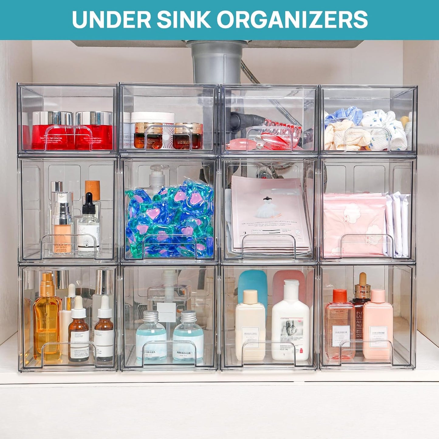 Vtopmart 3 Pack Stackable Clear Plastic Drawer Organizer, Makeup Organizers and Storage for Eyeshadow Palettes, Cosmetics, Beauty Supplies, Ideal for Vanity, Desk, Office, Bathroom Organization