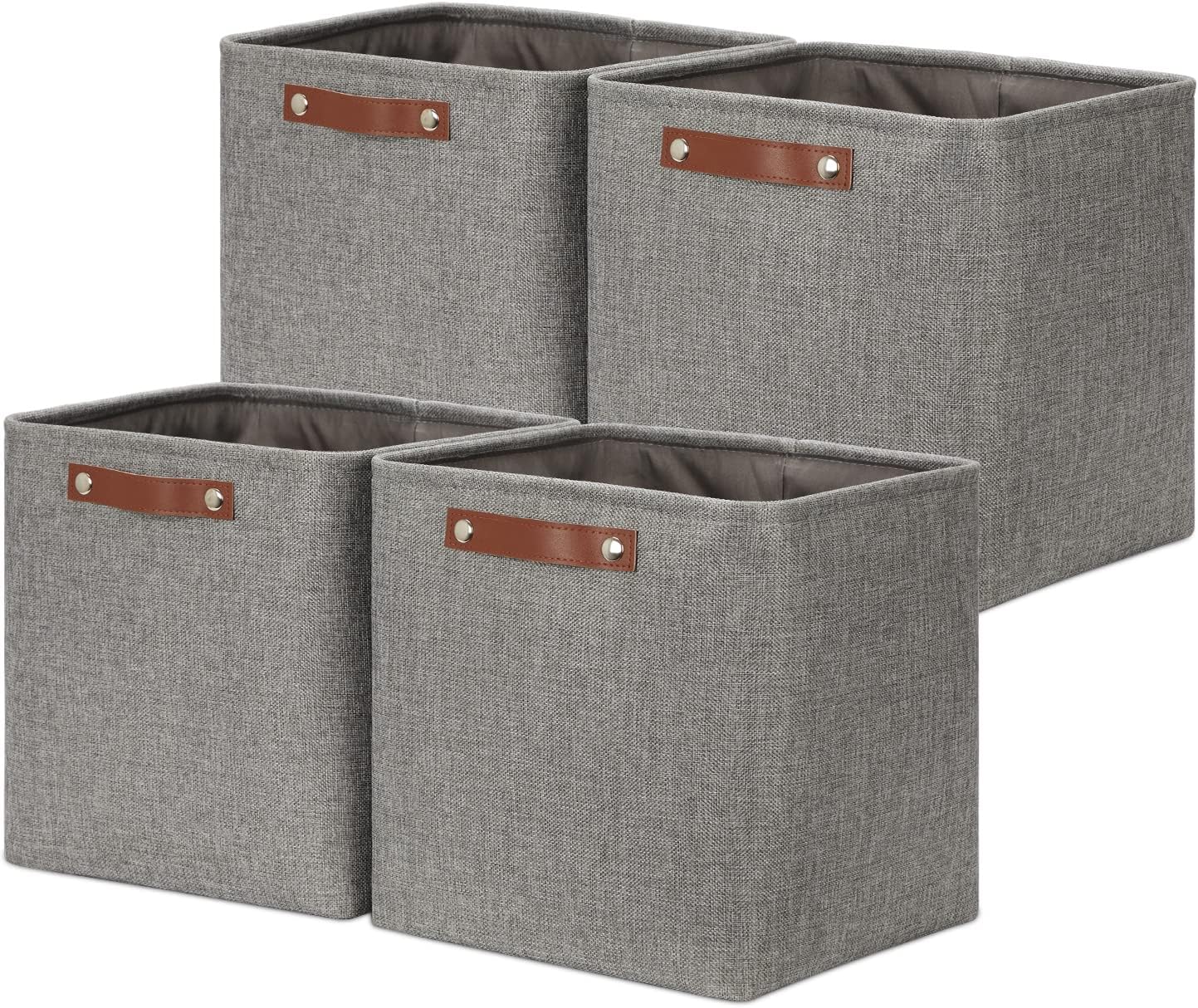 DULLEMELO Storage Baskets for Shelves, Fabric Collapsible Rectangular Storage Bins for Shelves, Closets, Nursery, Home, Office, Empty Gift Baskets (White&Teal)