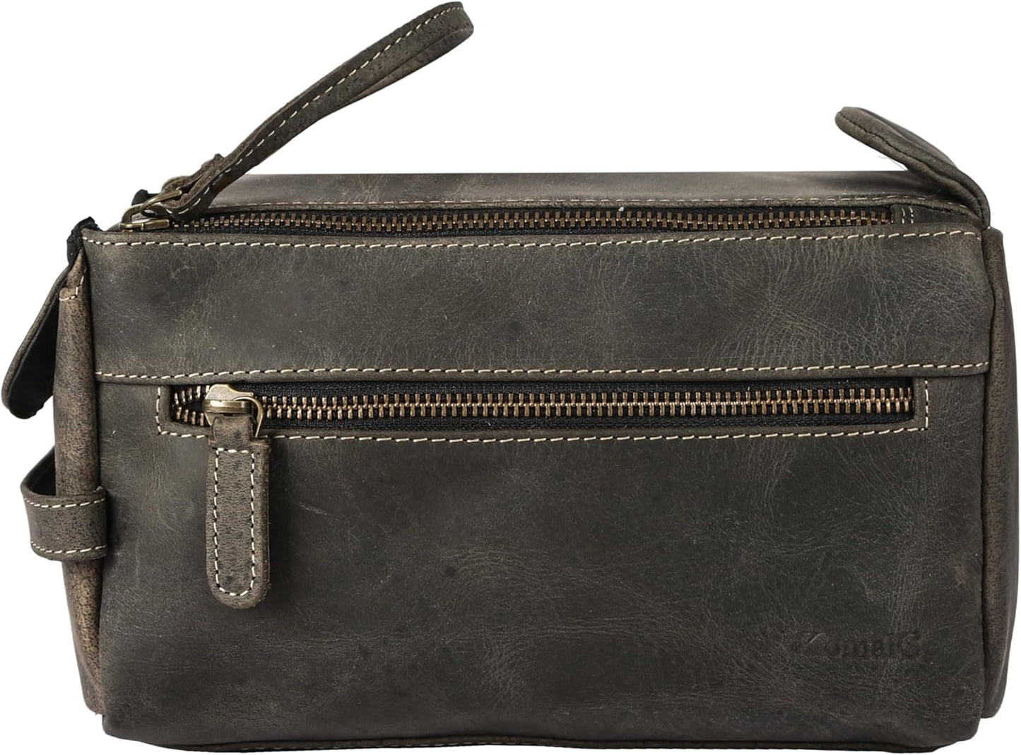 Premium Buffalo Leather Unisex Toiletry Bag Travel Dopp Kit Shaving kit (Distressed Tan)