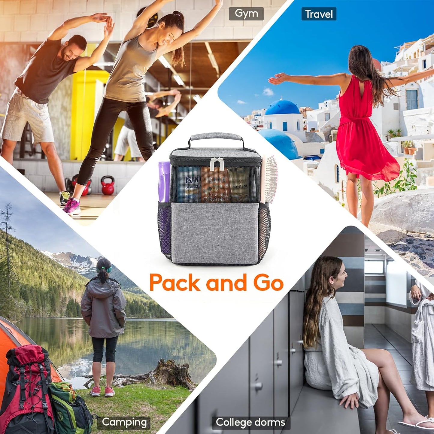 Lifewit Shower Bag Mesh Shower Caddy Portable College Dorm Room Essentials Tote Bag for Bathroom, Gym, Travel, Camping Quick Dry Hanging Shower Organizer Basket Toiletry Bag, Medium, Black