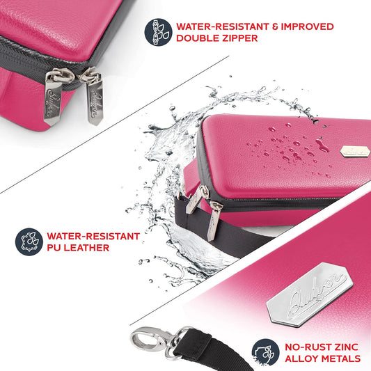 Pink Bolt Card Carrying Case - Playing Card Case Deck Box Storage, Compatible with TCG, Magic: the Gathering Commander MTG, YuGiOh & other Trading Cards (+ 100 Apollo Sleeves) - PuriLite