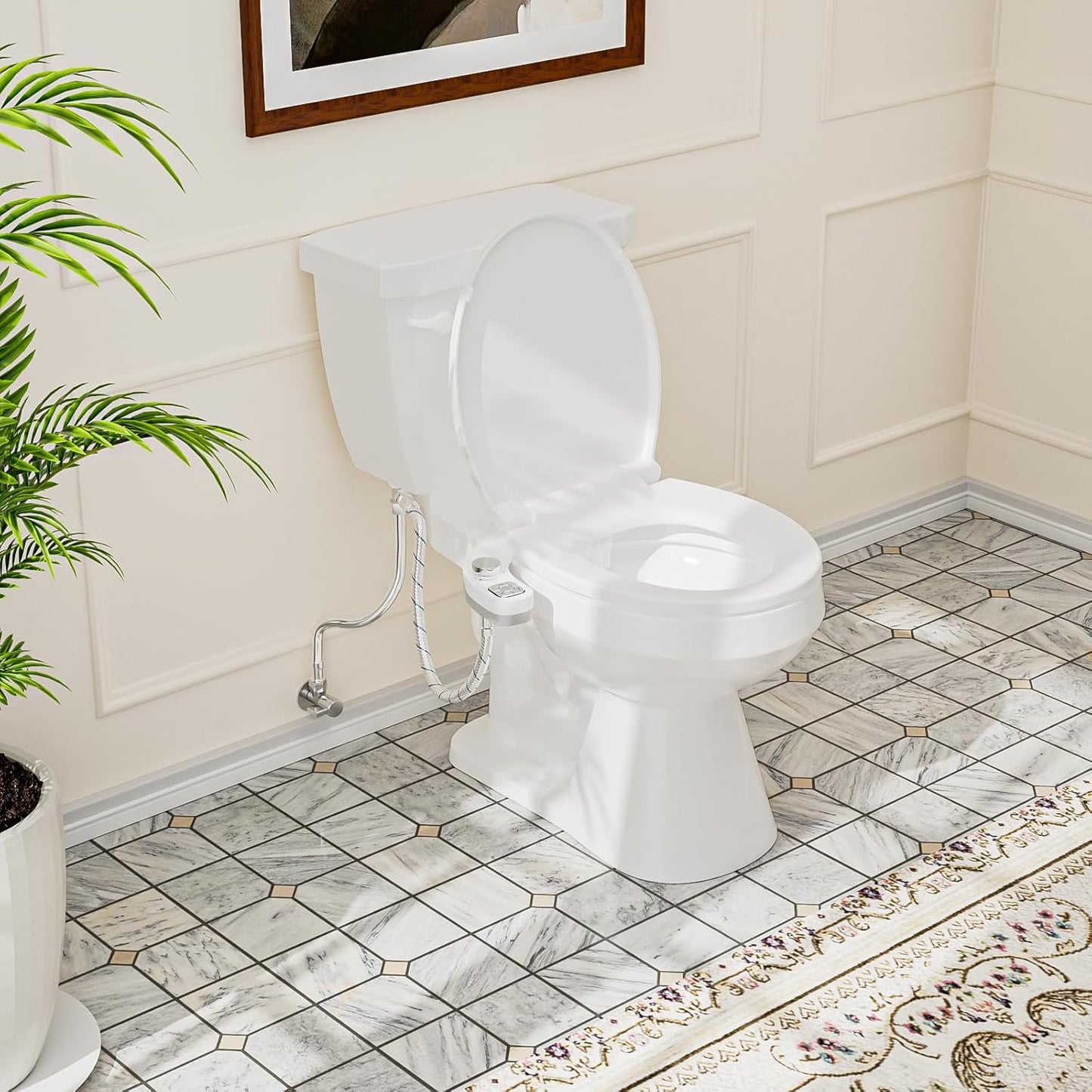 PIKETS Bidet Attachment for Toilet, Dual Nozzle (Frontal and Rear Wash) Non-Electric Fresh Water Toilet Seat Attachment with Nozzle Self Cleaning, Adjustable Water Pressure(Chrome Silver)