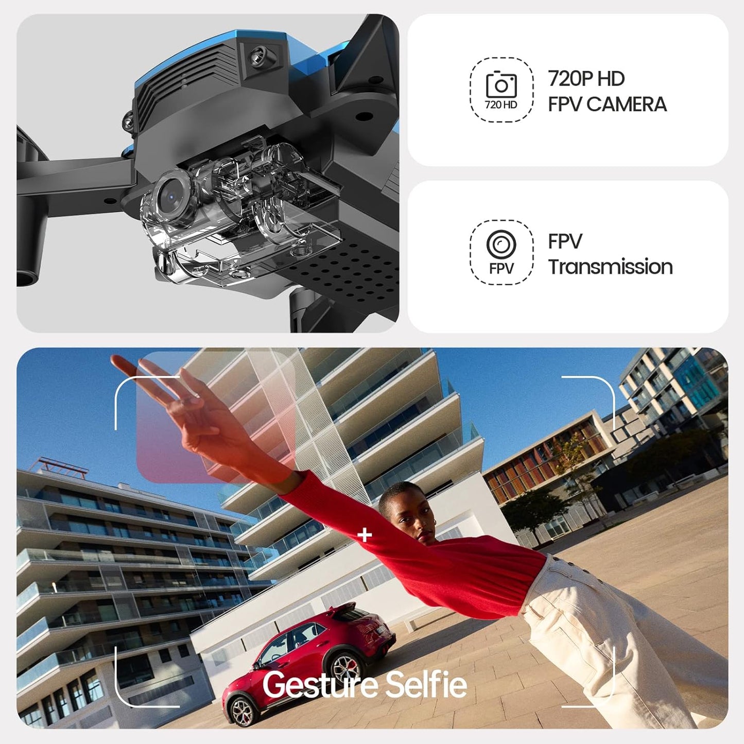 DEERC D20 Mini Drone Foldable for Kids with 720P HD FPV Camera Remote Control Toys Gifts for Boys Girls with Tap Fly,Auto Hover,Voice/Gesture Control,Speed Adjustment,2 Batteries,3D Flip