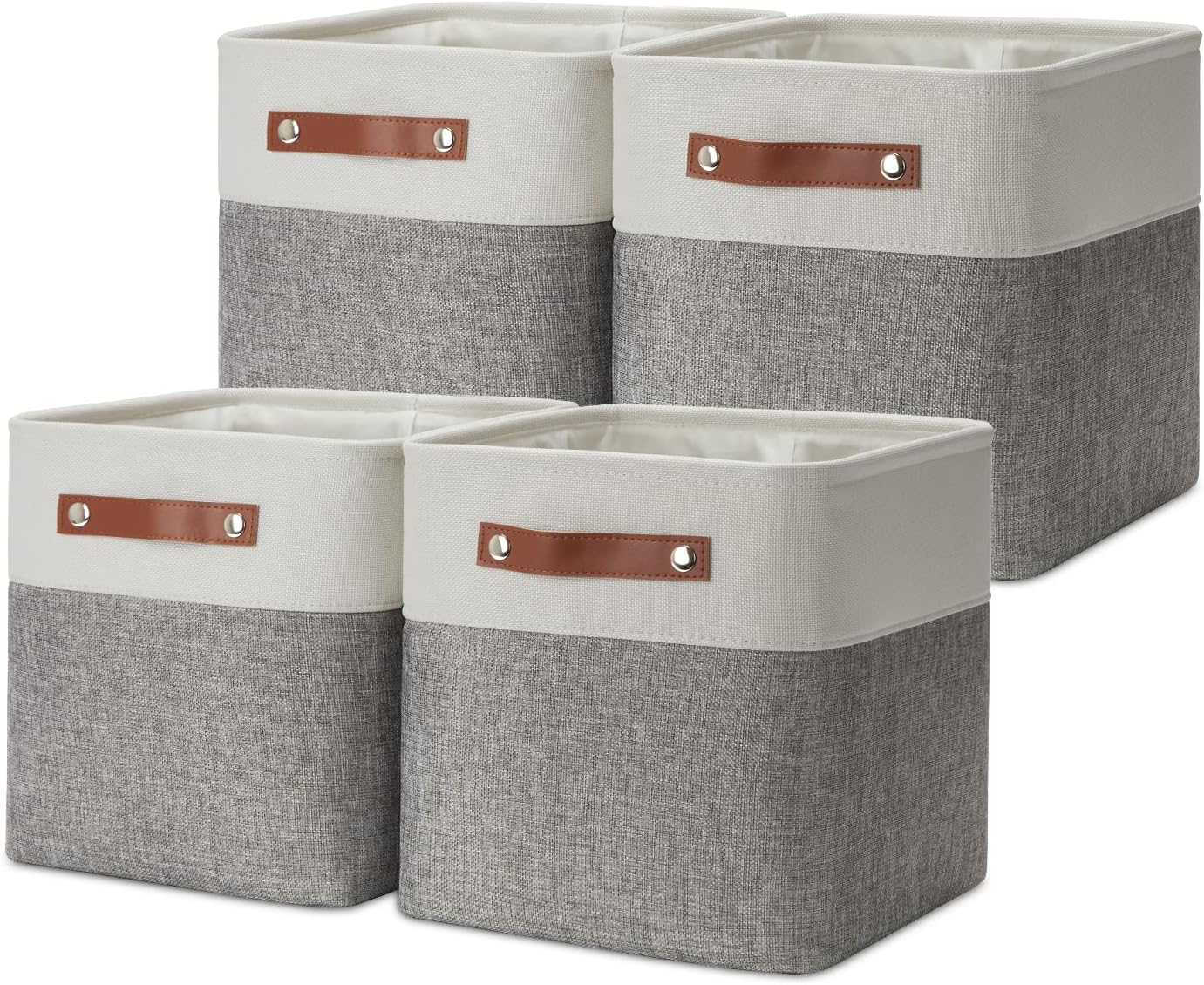 DULLEMELO Storage Baskets for Shelves, Fabric Collapsible Rectangular Storage Bins for Shelves, Closets, Nursery, Home, Office, Empty Gift Baskets (White&Teal)