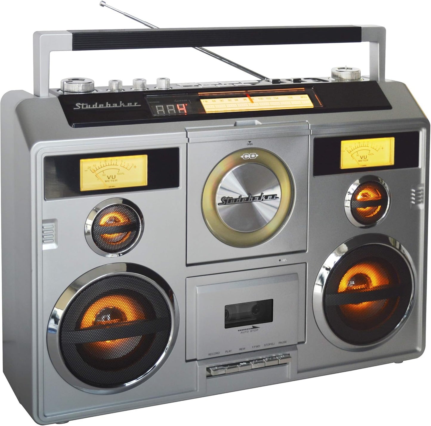 Sound Station Portable Stereo with Bluetooth/CD/AM-FM Radio/Cassette Recorder (Silver)