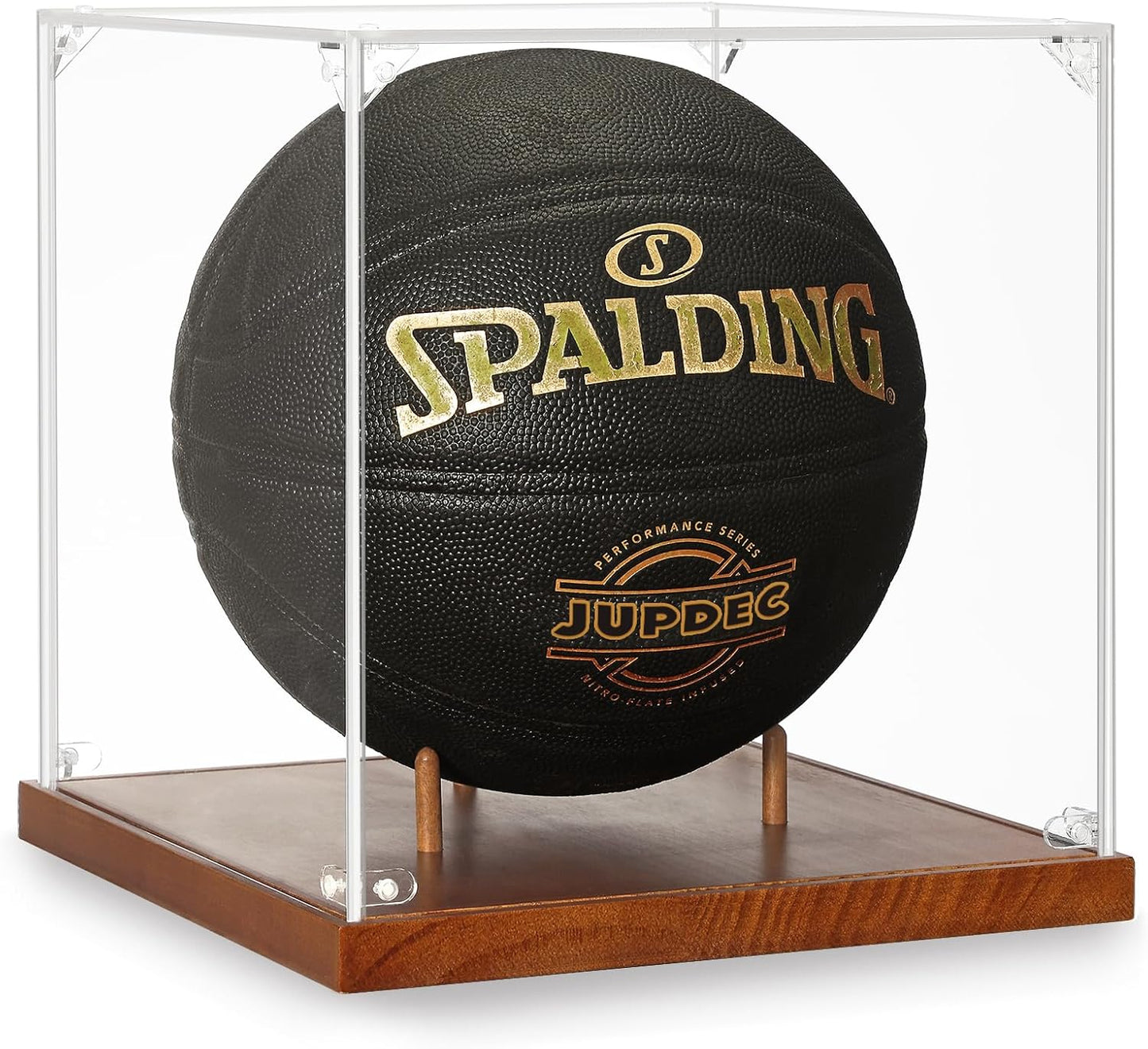 JupDec Baseball Display Case, Clear Cube Baseball Holder with Wooden Base, Autograph Baseball Stand Box for Single Ball, Acacia Wood, Brown, 1 Pack