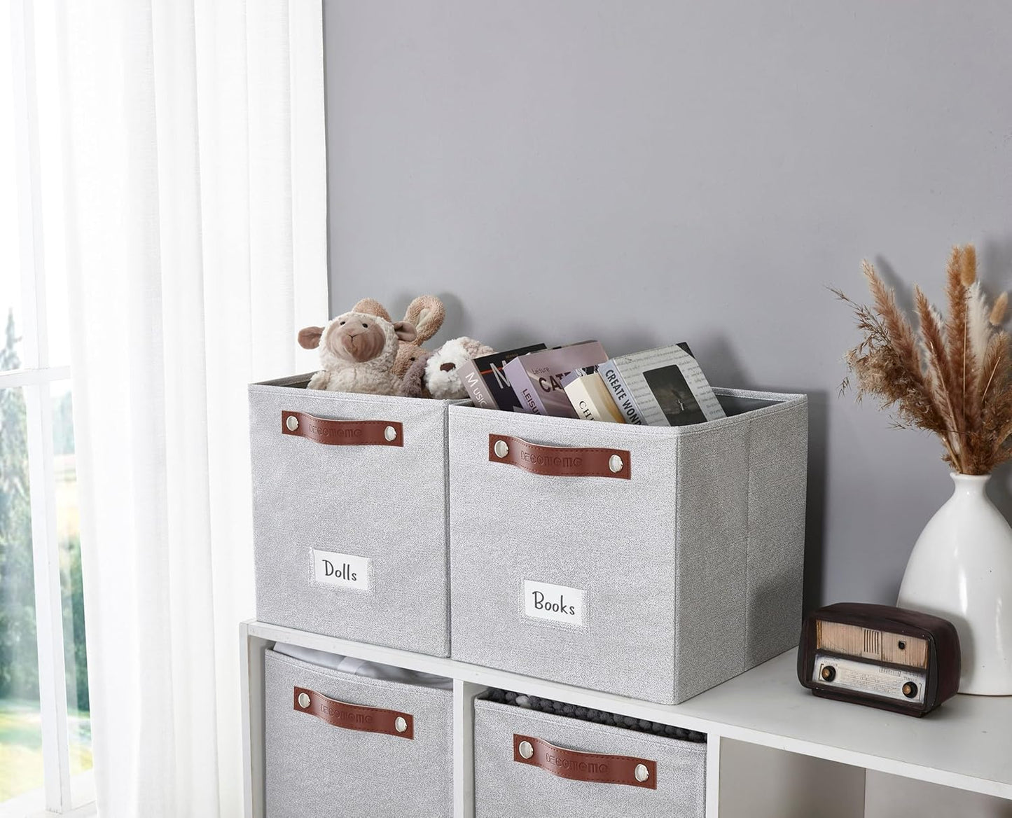 DECOMOMO Cube Storage Bin, Storage Cubes with Labels, Baskets for Shelves Kallax Linen Closet Organizers (Cube 10.5x11"/ 6pcs, Black)