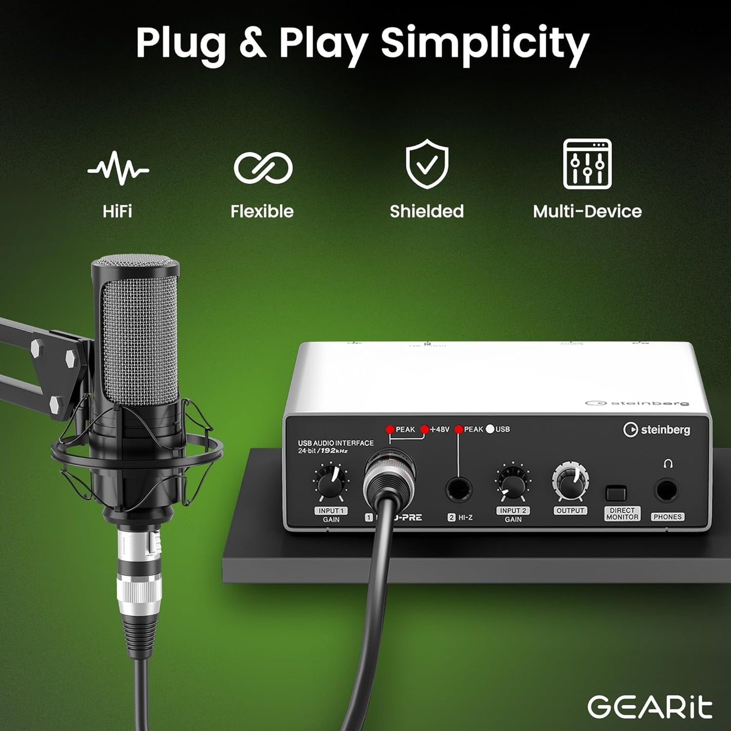 GEARit XLR Male to Female Microphone Cable (10 Feet, 6-Pack) 3-Pin Balanced Shielded Mixer, Recording Studio, Podcast - Black