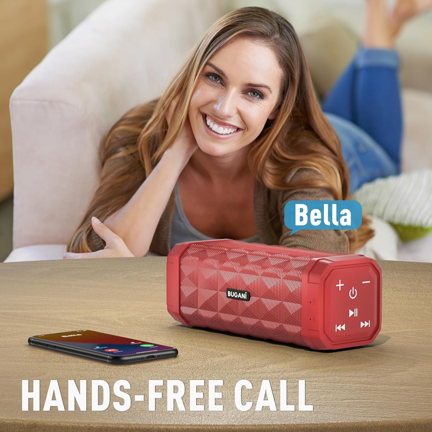 M99 Bluetooth Speaker, BUGANI Wireless Portable Speaker Stereo Sound, IPX5 Speaker, Built-in Microphone 24H Play, Bluetooth 5.0, USB-C Charging, Outdoor Speaker Suitable for Home Hiking, Red