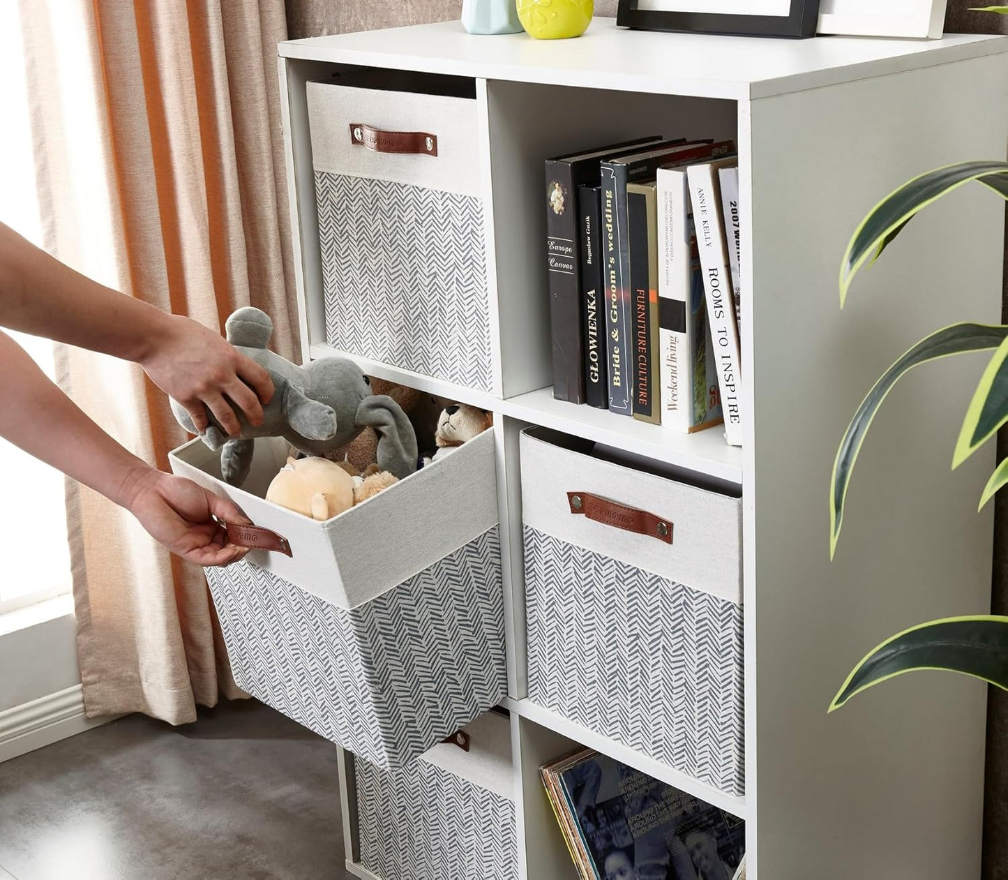 DECOMOMO Fabric Cube Storage Bin - Storage Baskets for Shelves, Kallax (Grey & White, 13 inch Cube) - 4 Pack