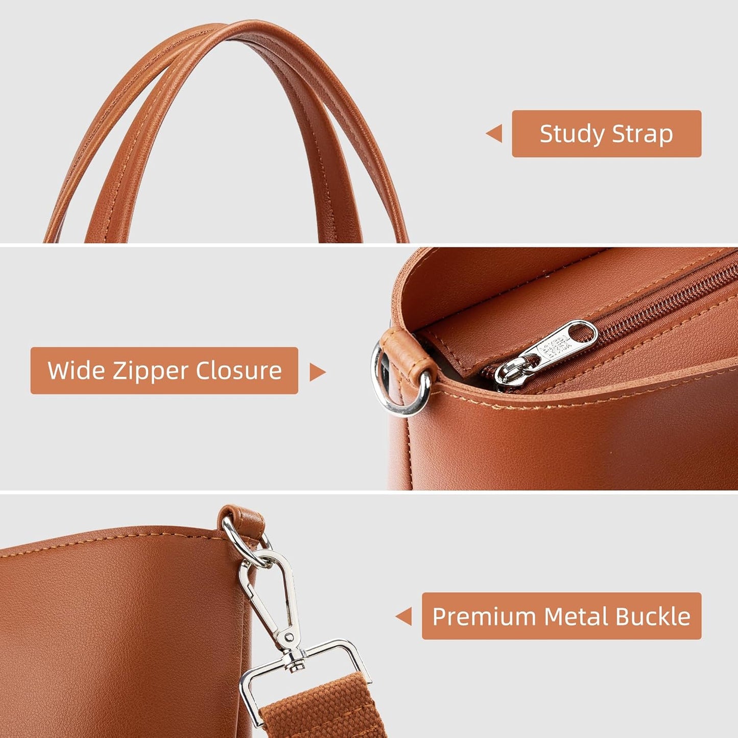 KALIDI Tote Bag Zipper Shoulder Bag Faux Leather Purses for Women Large Casual Handbag Work Dating College