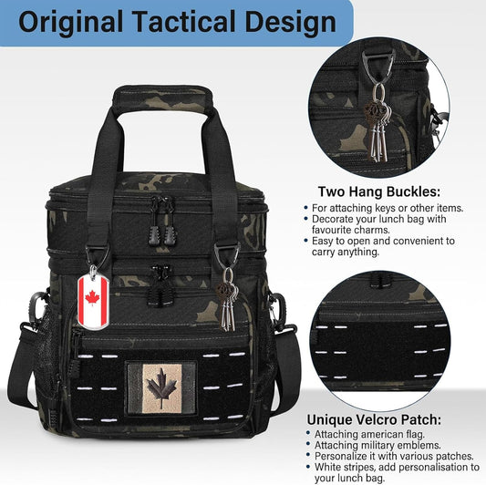 Lunch Box Cooler Bag - Insulated Tactical Lunchbox for Men - XLarge Lunch Pail Lunch Kit for Adults Work Outdoor Shifts Trips Black Camo 25L