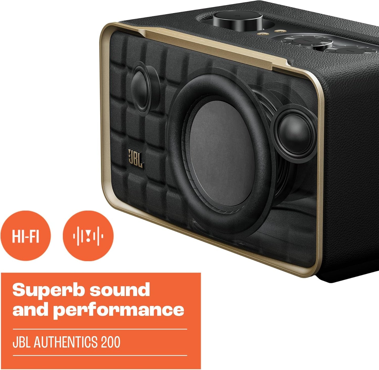 JBL Authentics 300 - Wireless Home Speaker, Music Streaming Services via Built-in Wi-Fi, Built in Battery, Built in Alexa and Google Assistant