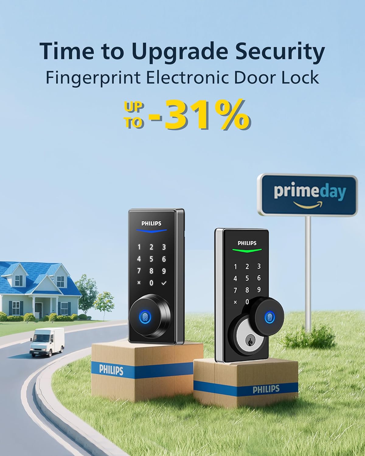 Philips Fingerprint Keyless Entry Door Lock, Electronic Door Lock with Touchscreen, Long-Lasting Battery, Auto Locking, One-Time Code, Keypad Deadbolt, One-Touch Locking, Matte Black