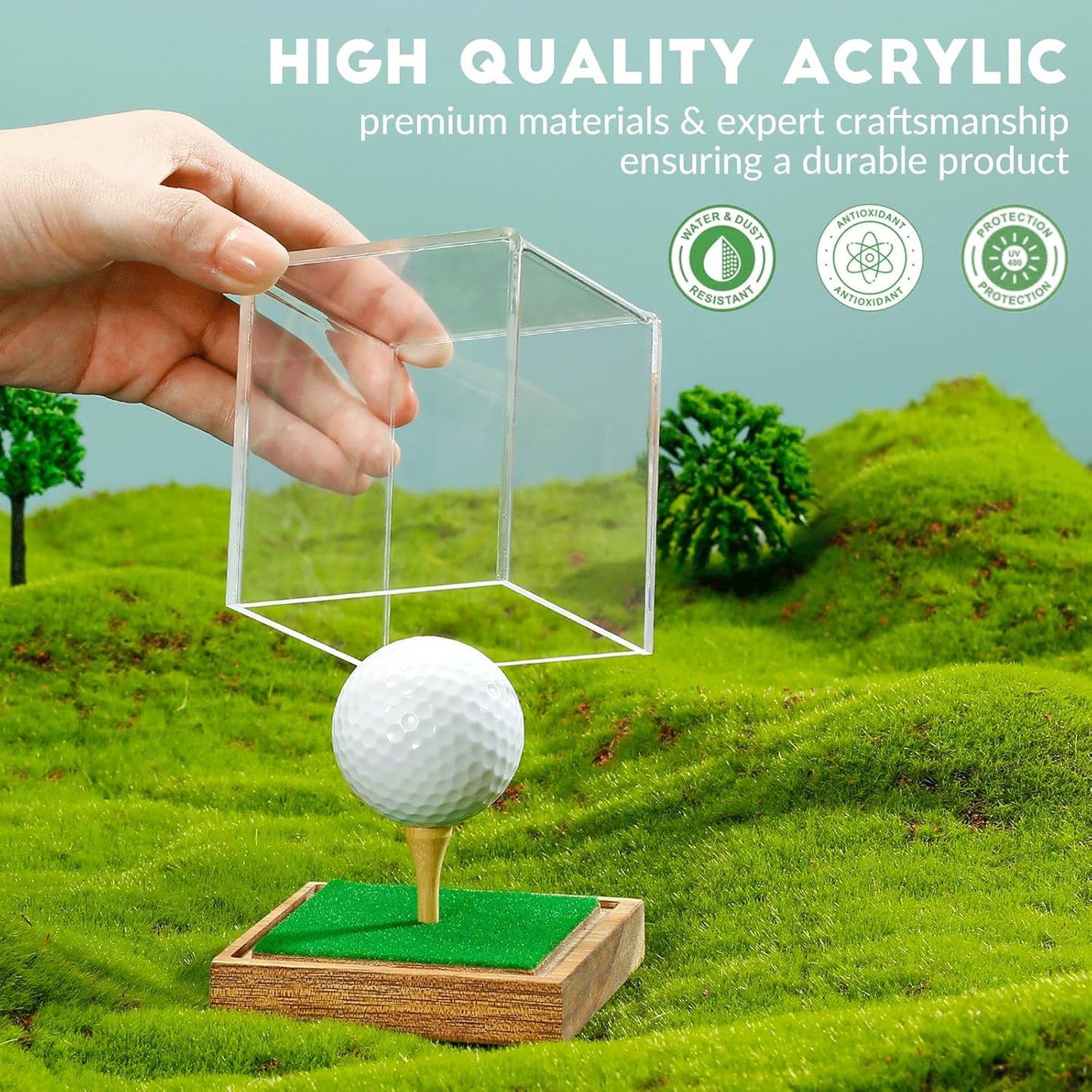 JupDec Baseball Display Case, Clear Cube Baseball Holder with Wooden Base, Autograph Baseball Stand Box for Single Ball, Acacia Wood, Brown, 1 Pack