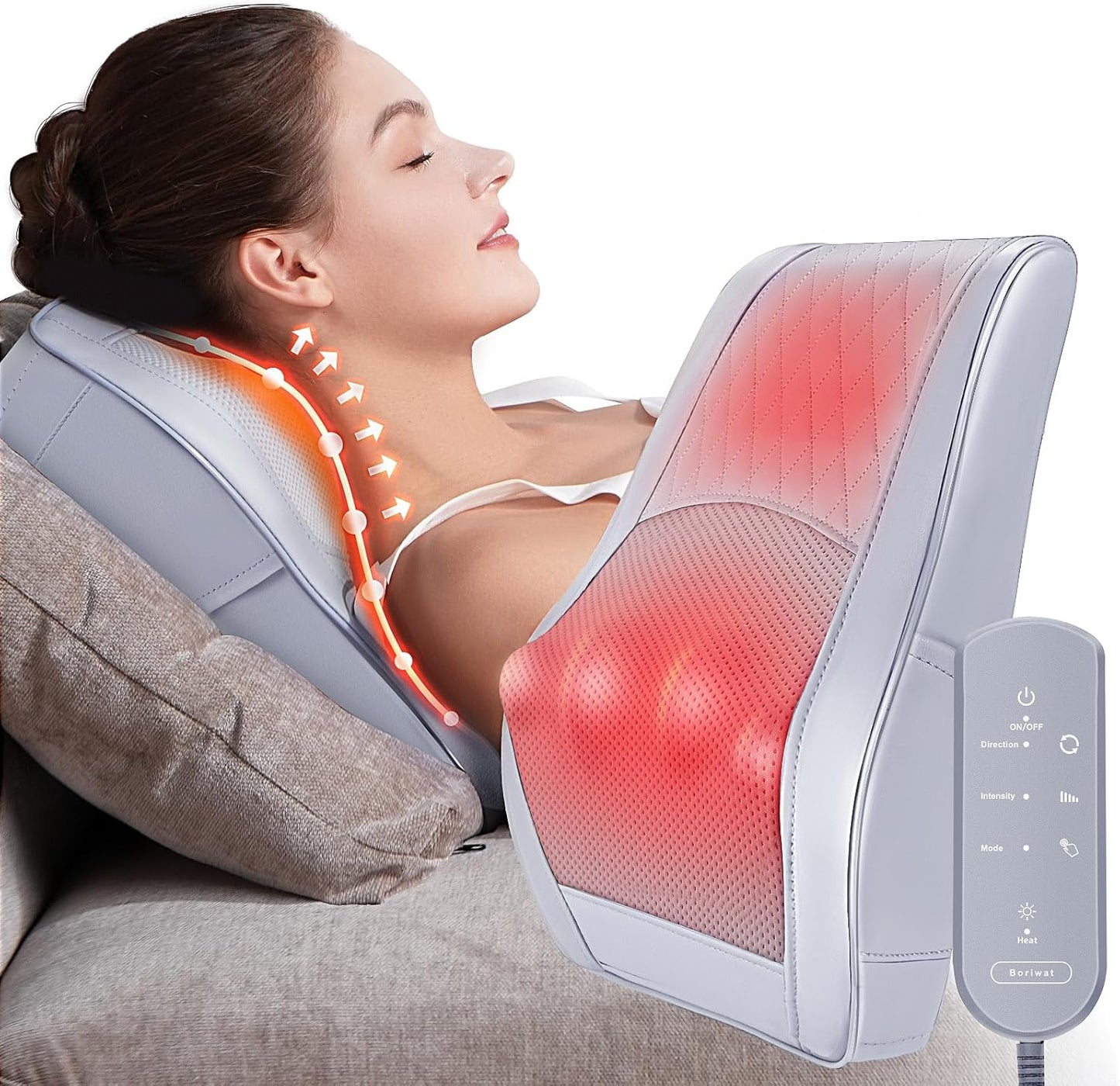 Boriwat Back Massager Neck Shoulder Massager with Heat, Shiatsu Massage Pillow for Pain Relief, Masseur for Neck, Back, Shoulder and Leg, Gifts for Men Women Mom Dad, Stress Relax at Home and Office