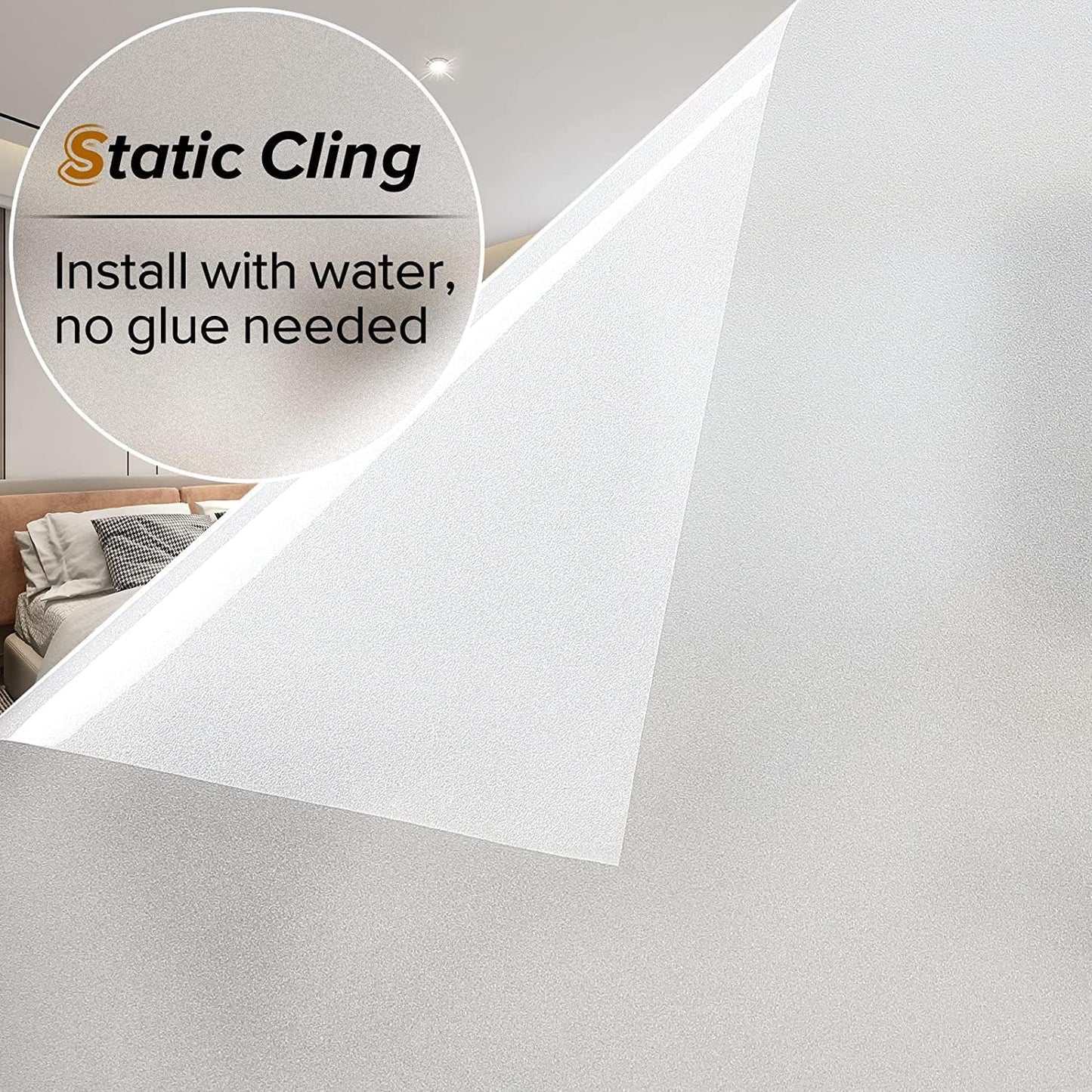 rabbitgoo Window Films for Privacy, Static Cling Frosted Glass Sticker, Non-Adhesive Privacy Film Sun Blocking Window Covering Frosting Vinyl Bathroom Sliding Glass Door, 44.5 x 200cm, Pure Frosted