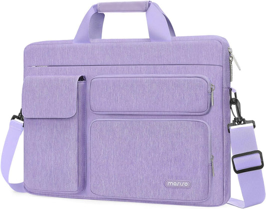 MOSISO Laptop Bag 16 inch, 15-15.6 inch Computer Shoulder Bag Compatible with MacBook Air 15 M4 M3 M2/Pro 16 M4 M3 M2 M1, Notebook &2 Raised&1 Flapover&1 Horizontal Pocket&Handle&Belt, Pink - PuriLite