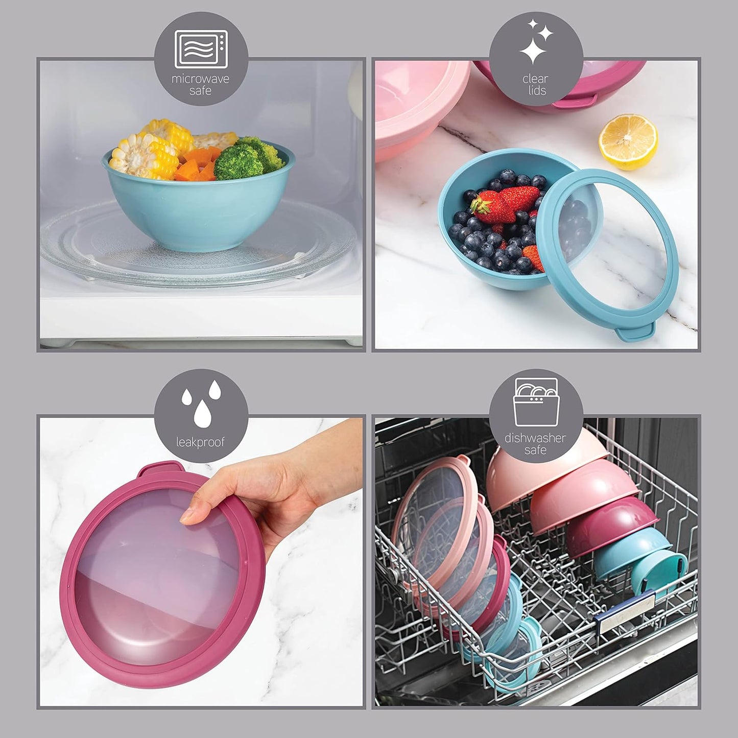 COOK WITH COLOR Mixing Bowls with TPR Lids - 12 Piece Plastic Nesting Bowls Set Includes 6 Prep Bowls and 6 Lids, Microwave Safe Mixing Bowl Set (Green)