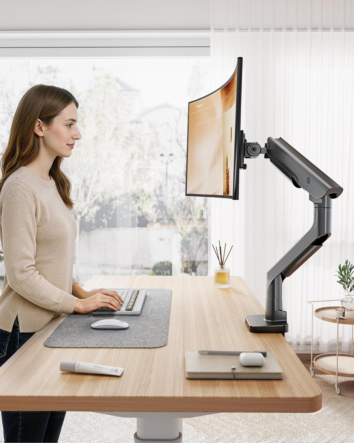 monTEK Premium Aluminum Monitor Arm for 17–57” Ultrawide Screens up to 59 lbs, USB 3.0 Single Desk Mount with Adjustable Gas Spring, Quick-Release Plate, 10-Min Assembly, Clamp/Grommet, VESA 100x100