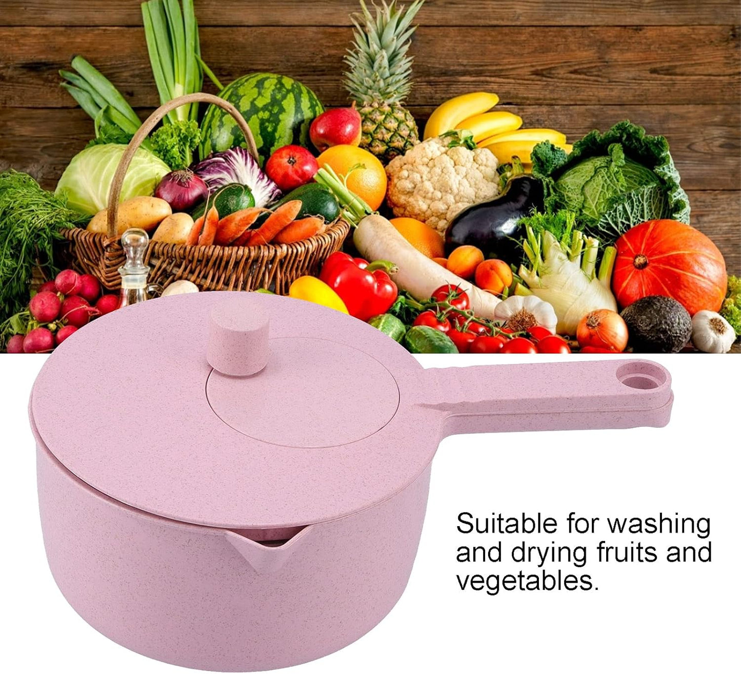 Salad Spinner,Lettuce Spinner Vegetable Washer Dryer Drainer Strainer with Bowl Colander,Vegetable Drainer Manual Salad Dehydrator Vegetable Washing Basket(Pink)