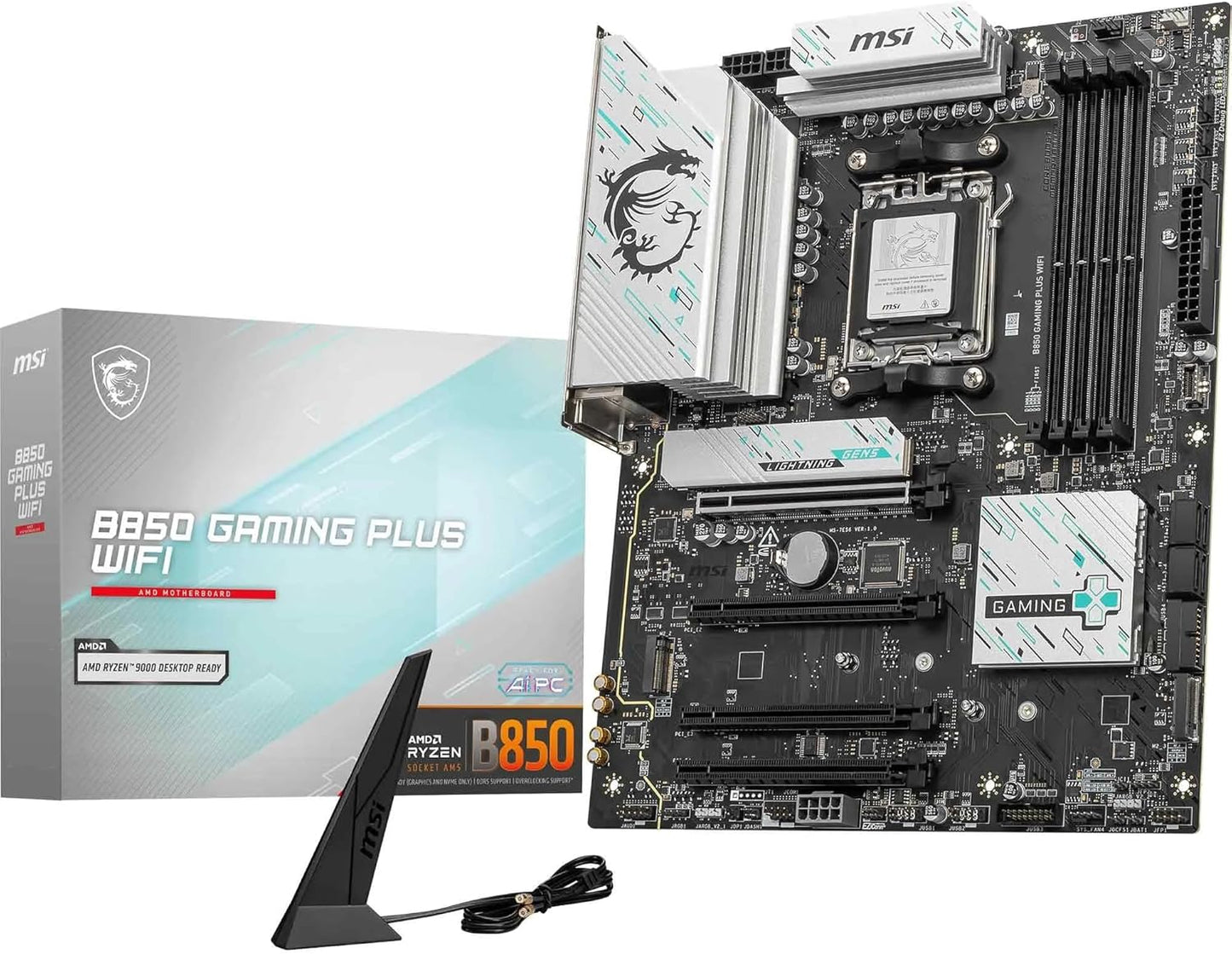 MSI B850 Gaming Plus WiFi Gaming Motherboard (AMD Ryzen 9000/8000/7000 Series Processors, AM5, DDR5, PCIe 4.0, M.2, SATA 6Gb/s, USB 3.2 Gen 2, HDMI/DP, Wi-Fi 6E, Bluetooth 5.3, 2.5Gbps LAN, ATX)