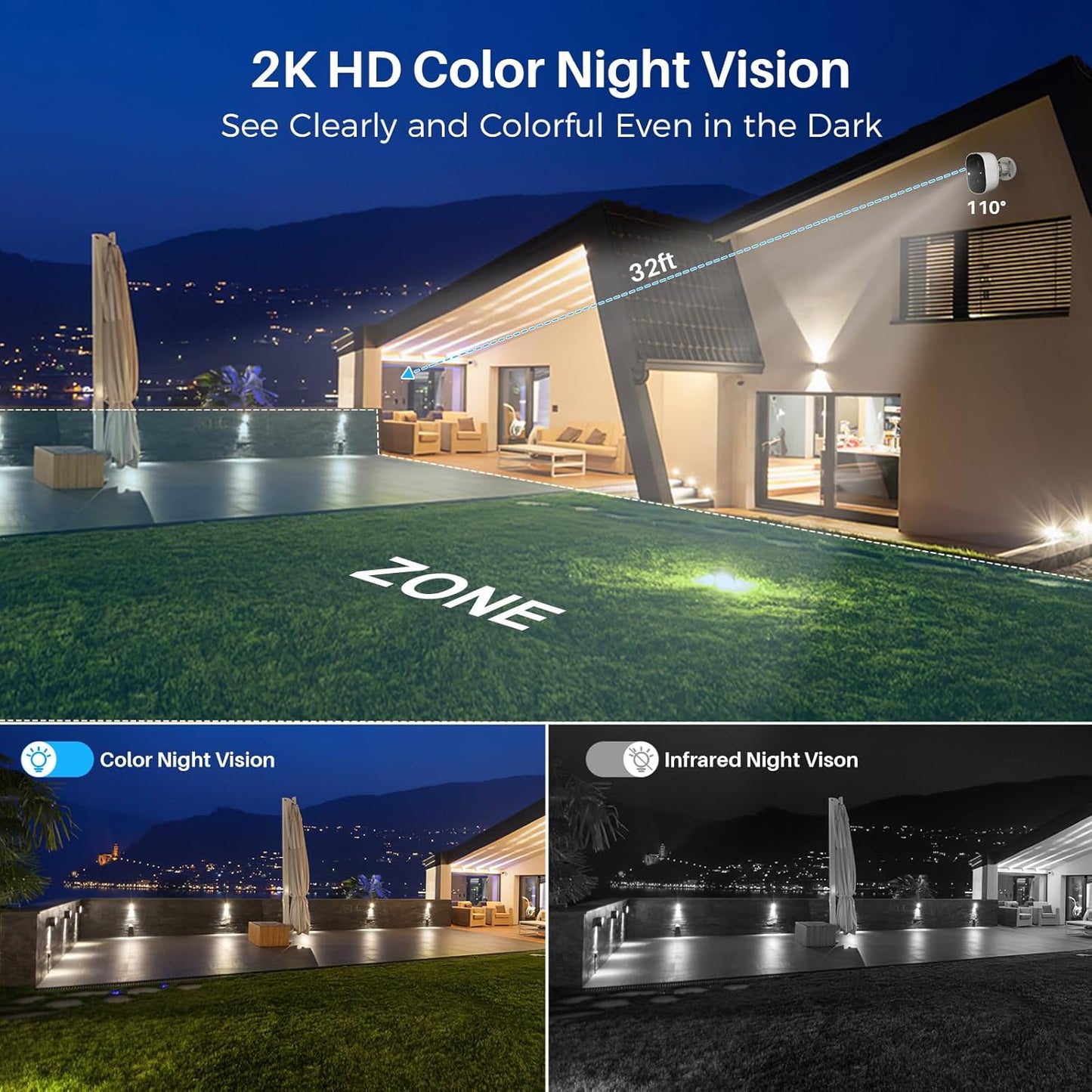 MaxiViz Wireless Camera Outdoor, Battery Powered Security Camera with 2K Color Night Vision, Outside Cameras with AI Motion Detection, 2-Way Talk, IP66 Weatherproof, SD/Cloud Storage, 2 Packs