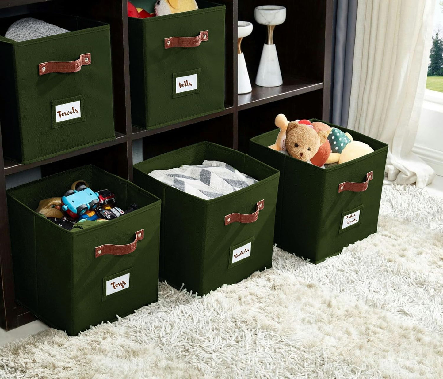 DECOMOMO Cube Storage Bin, Storage Cubes with Labels, Baskets for Shelves Kallax Linen Closet Organizers (Cube 10.5x11"/ 6pcs, Black)