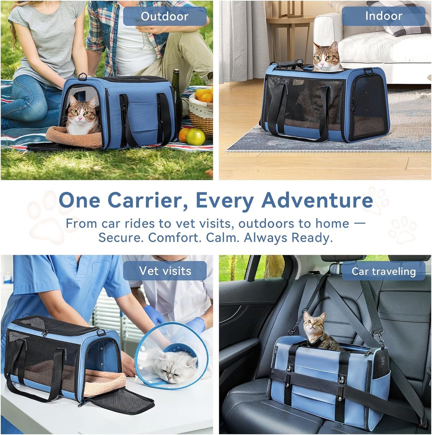 Petsfit Pet Carrier Airline Approved, Soft-Sided Cat Carrier with Patented Car Buckle, Lightweight and Collapsible with Adjustable Shoulder Strap, Soft Cushion,Green