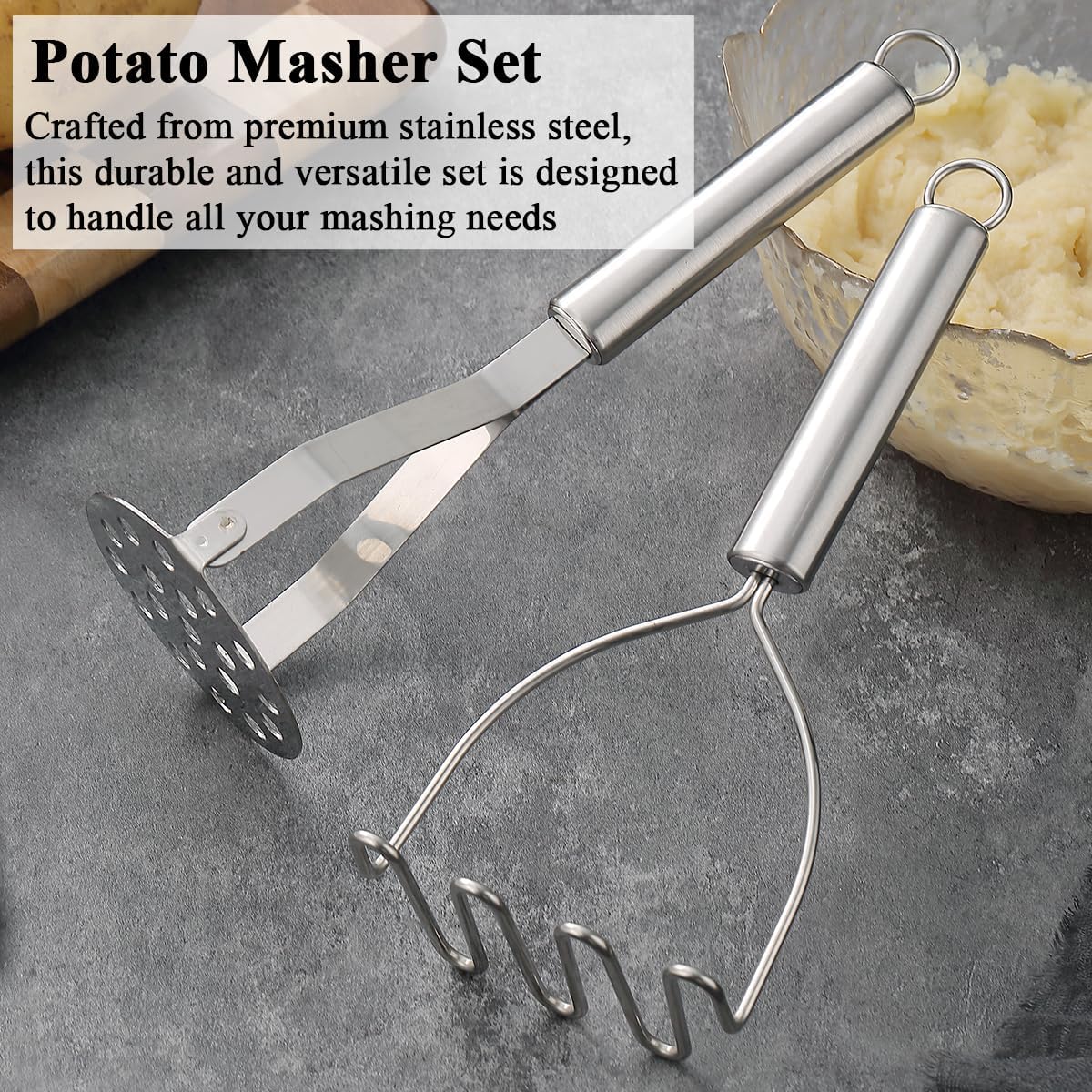 Purilite Select Dual-Head Stainless Steel Potato Masher Set