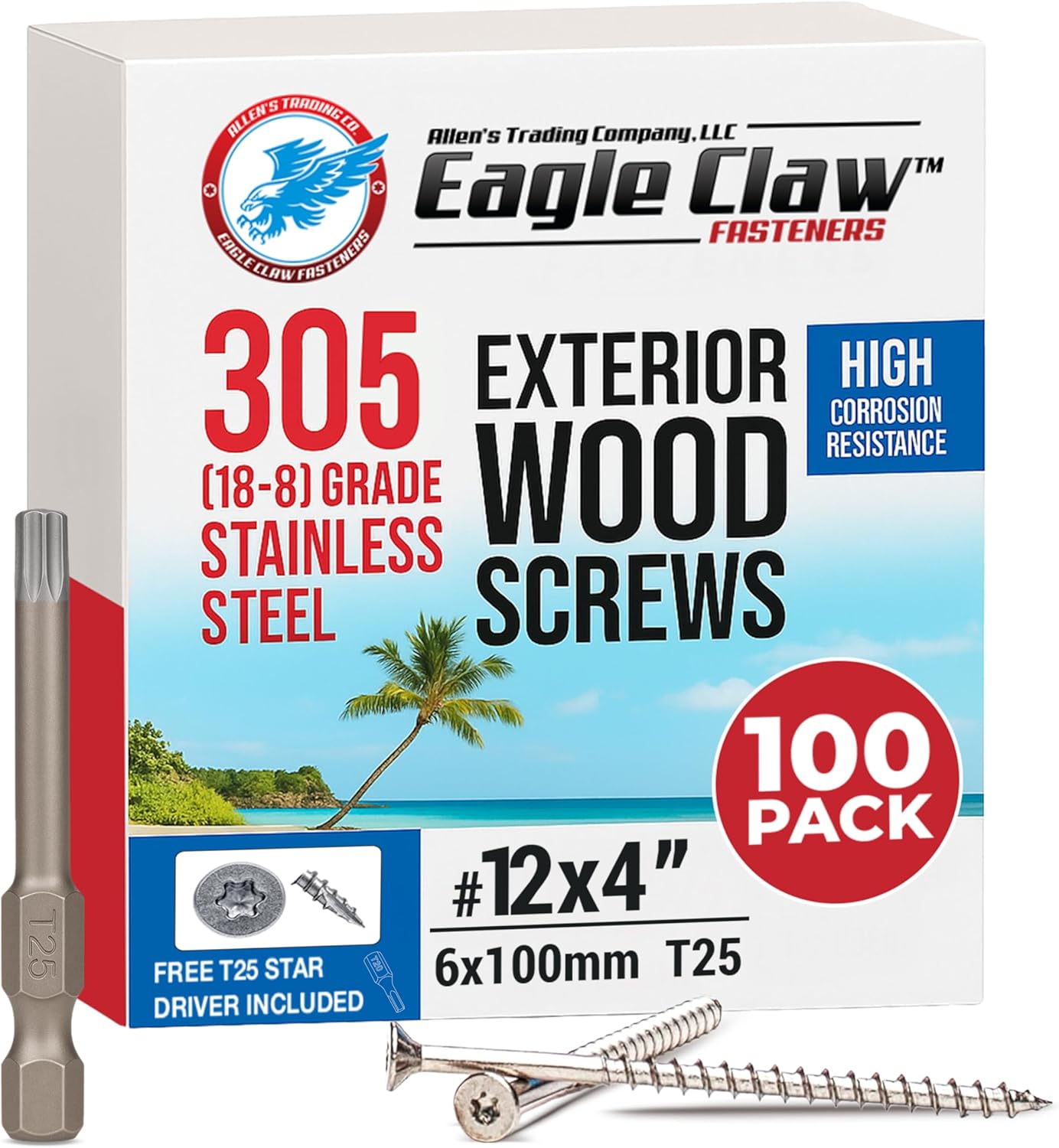 #10 x 3 Inch Stainless Steel Deck Screws 350 Pieces | T25 Star Torx Drive Flat Head | 304 Grade Stainless Steel Wood Screws High Corrosion Resistance by Allen's Trading Co. Eagle Claw Fasteners