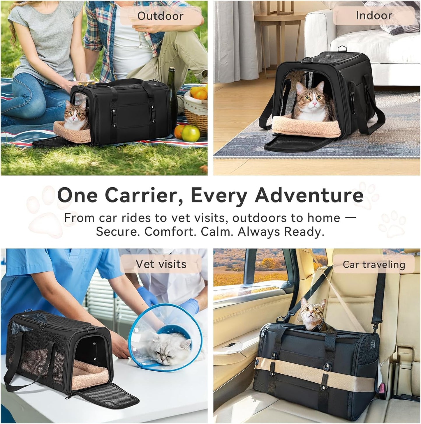 Petsfit Pet Carrier Airline Approved, Soft-Sided Cat Carrier with Patented Car Buckle, Lightweight and Collapsible with Adjustable Shoulder Strap, Soft Cushion,Green