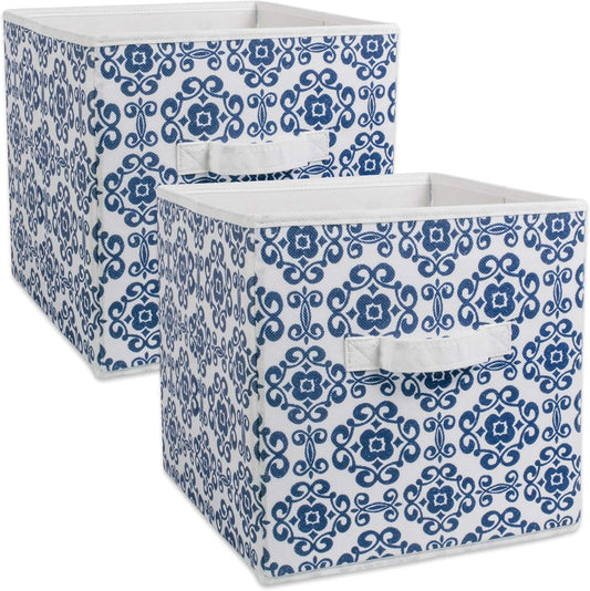 DII Foldable Fabric Storage Containers for Nurseries, Offices, Closets, Home Decor, Cube Organizers & Everyday Storage Needs, (Large - 11 x 11 x 11) Scroll Nautical Blue - Set of 2 - PuriLite